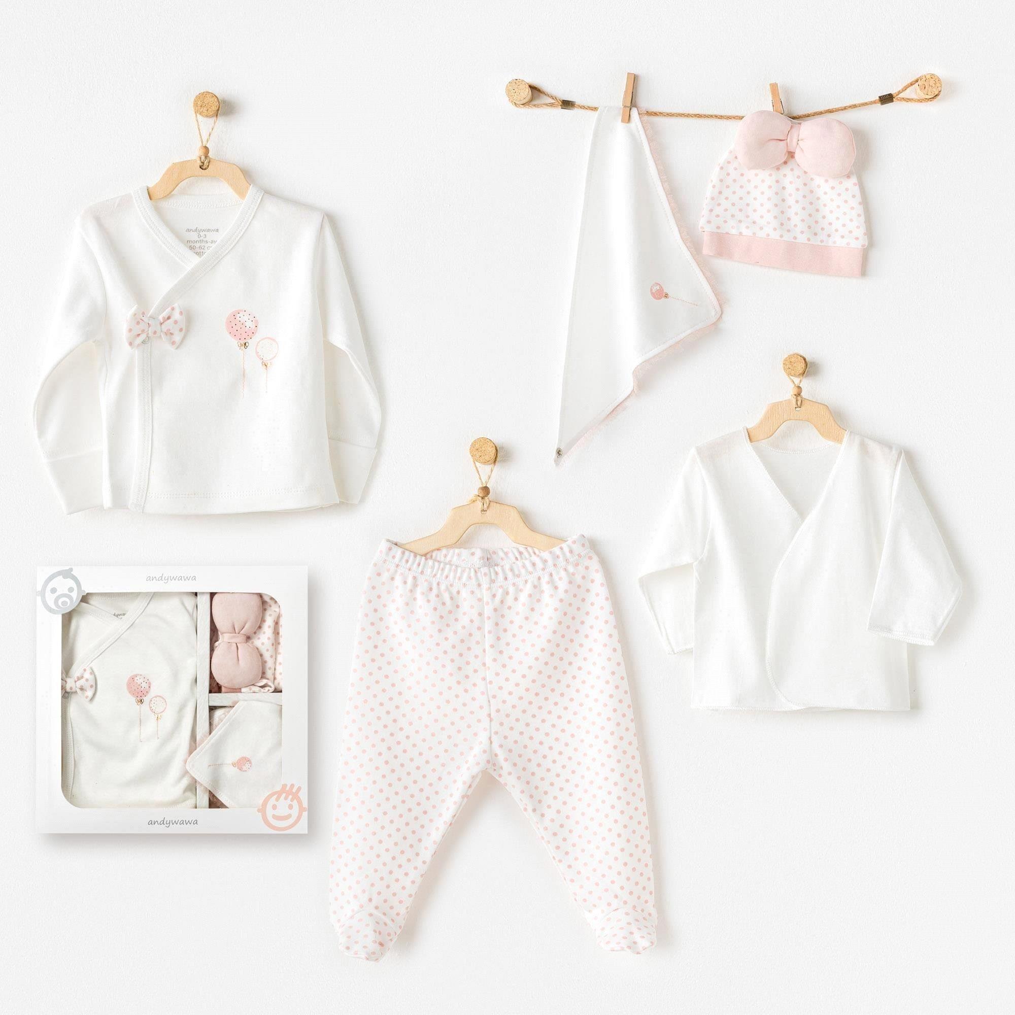 Andywawa Kız Bebek Newborn Baloons 5'li Hastane Çıkış Seti Pembe  AC25550