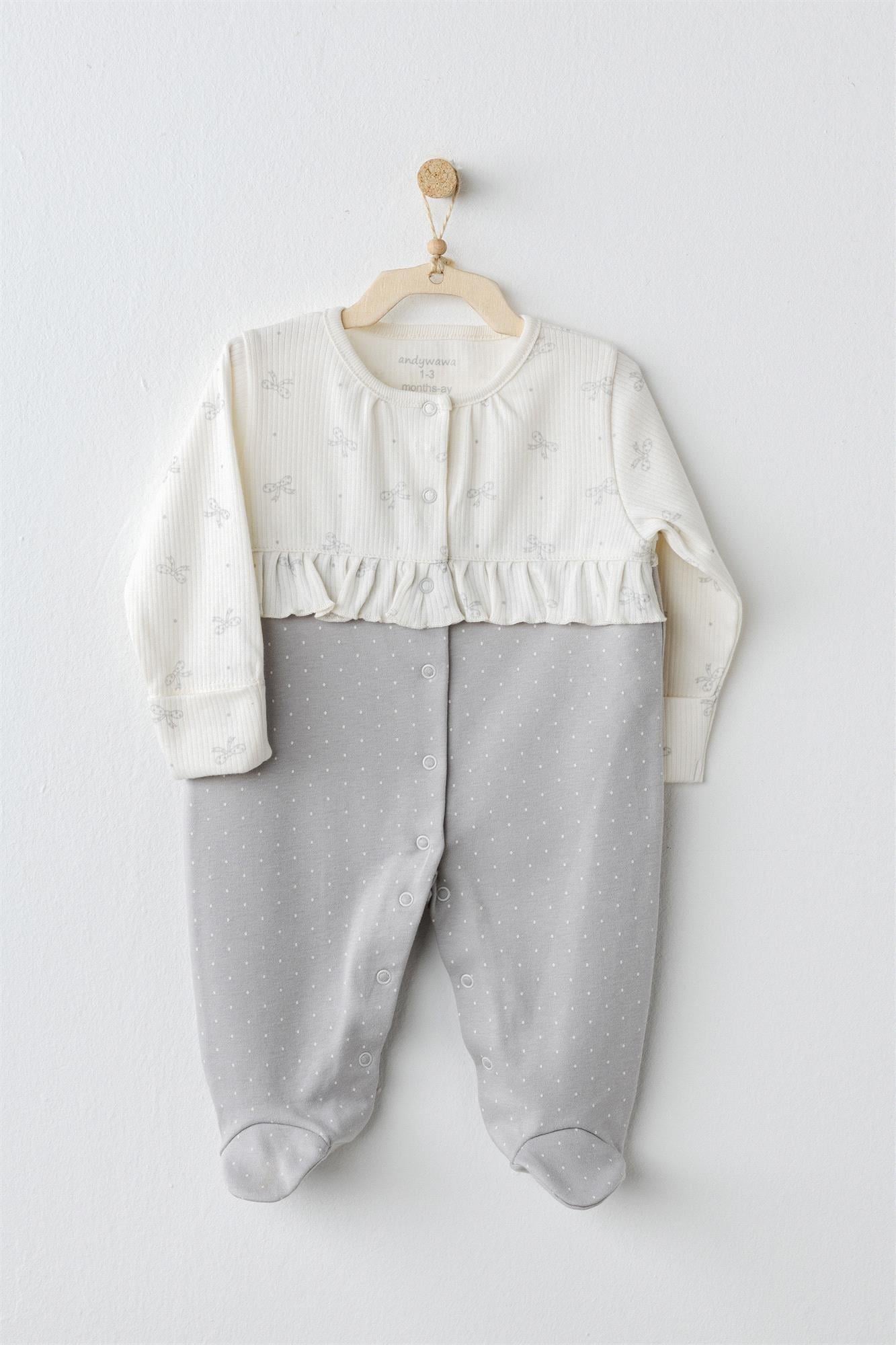 Andywawa Kız Bebek Romper Bow Bliss Tulum Gri AC26255