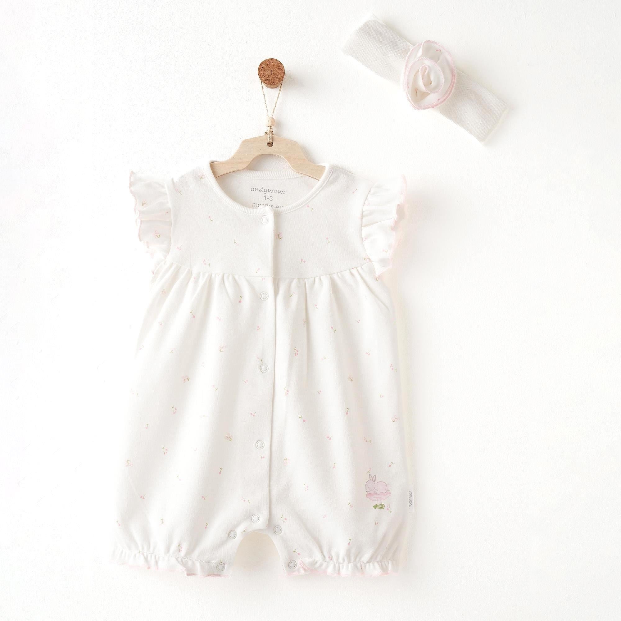 Andywawa Kız Bebek Summer Time Bandanalı Kısa Tulum Ekru AC26504