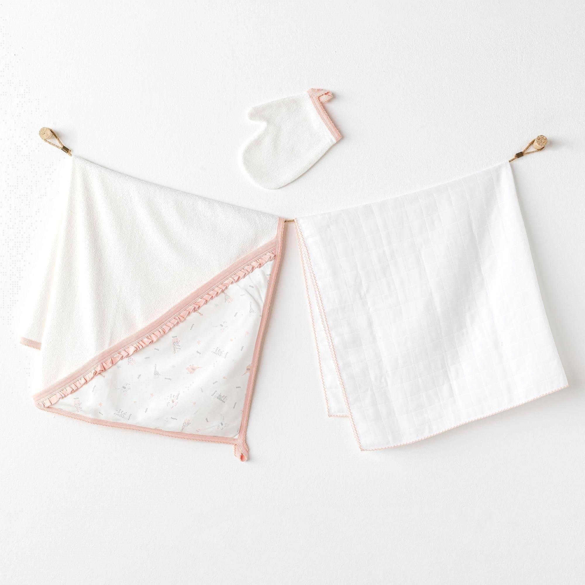 Andywawa Kız Çocuk Towel Müslin Set Love Family 3'lü Havlu Set Ekru AC25512