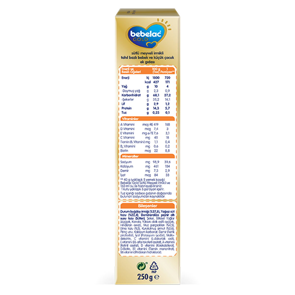 Bebelac Gold Sütlü Meyveli İrmikli 250 Gr Kaşık Maması