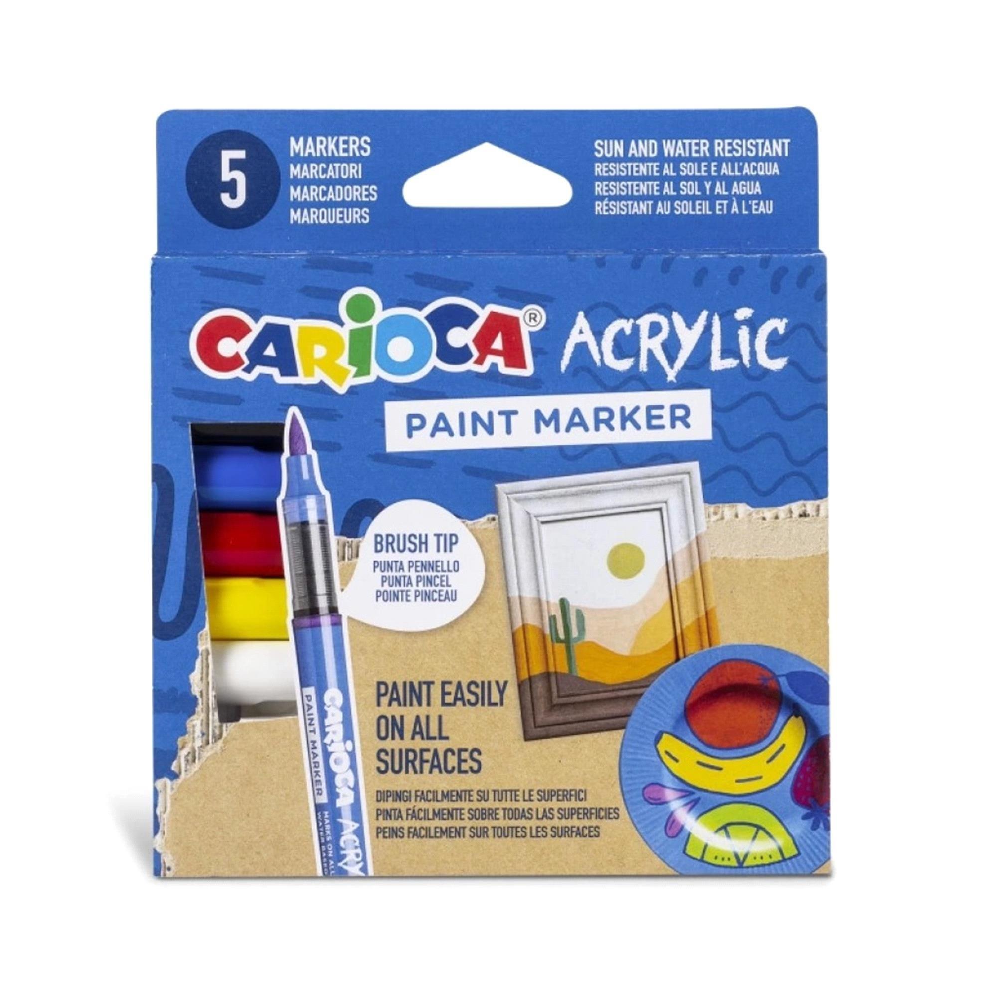 Carioca Akrilik Paint Marker 5'li Su Bazlı Fırça Uçlu Boya Kalemi 45280