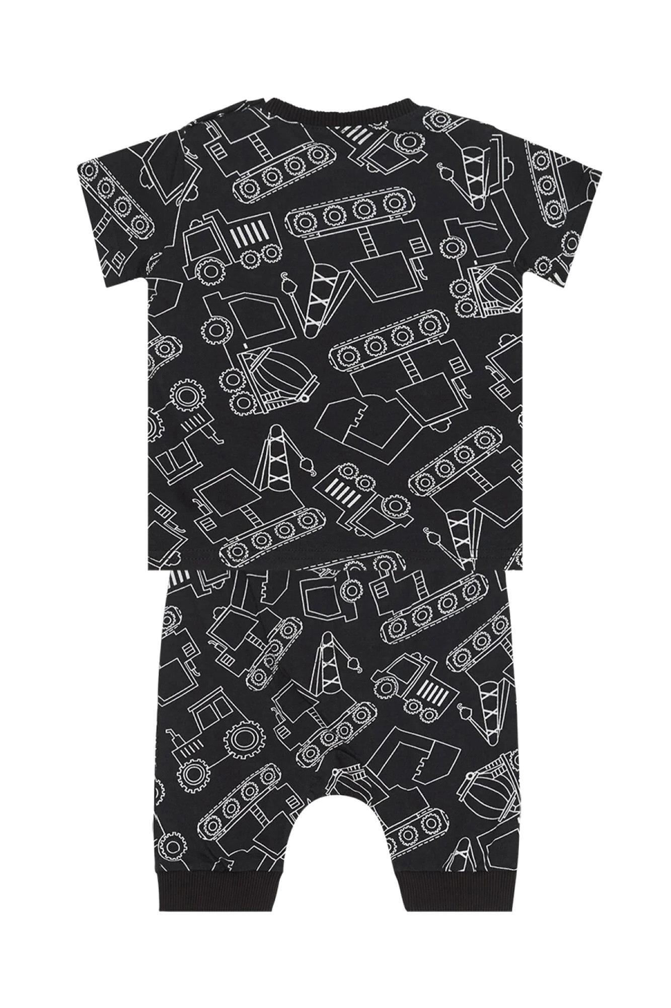 Denokids Erkek Bebek Araba T-Shirt Kapri Şort Takım Siyah CFF-24Y1-097