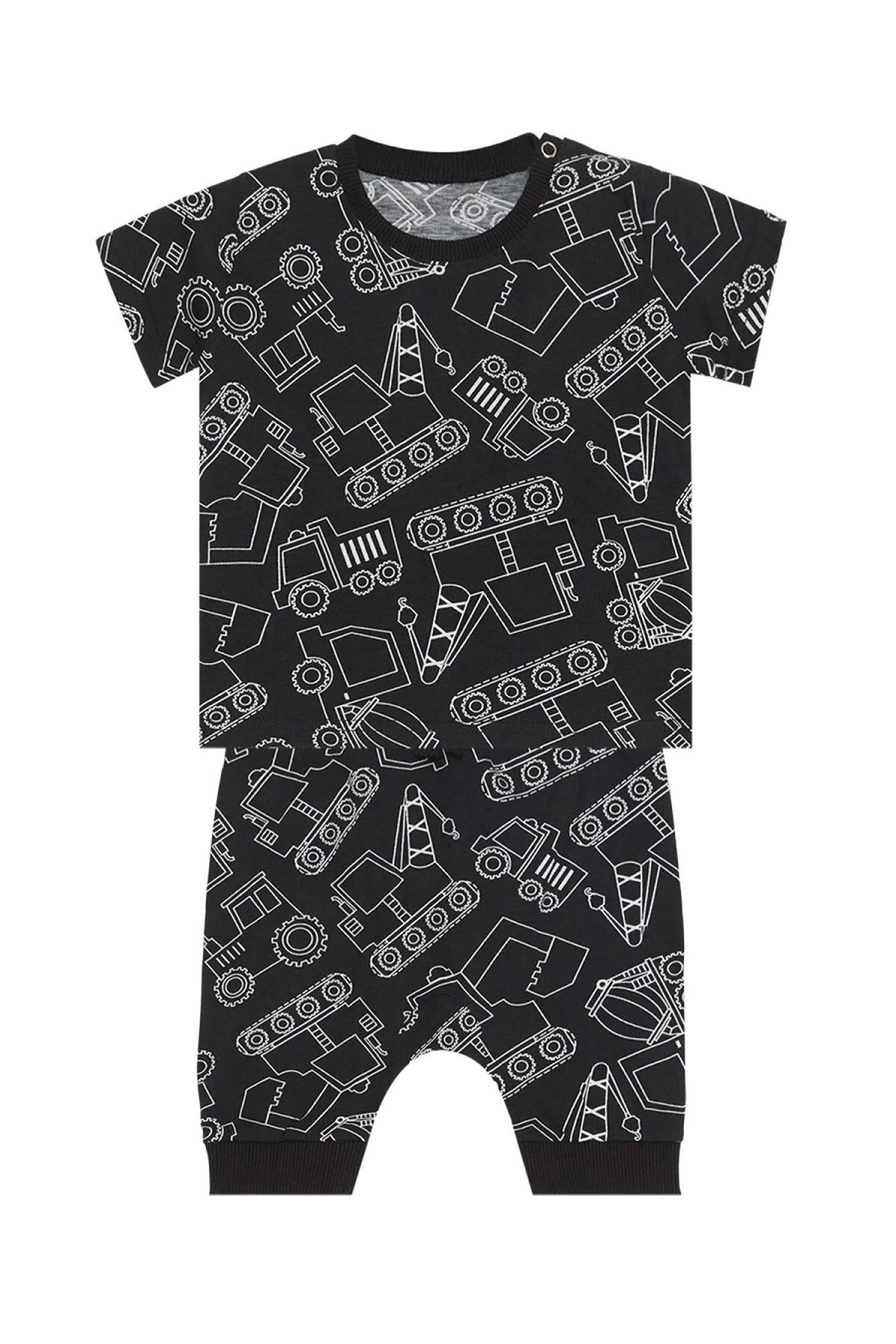 Denokids Erkek Bebek Araba T-Shirt Kapri Şort Takım Siyah CFF-24Y1-097