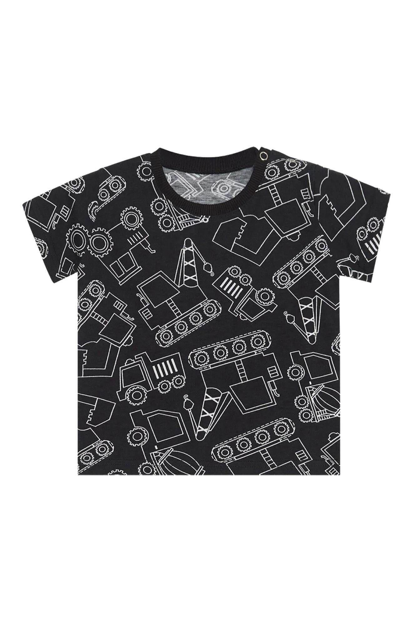 Denokids Erkek Bebek Araba T-Shirt Kapri Şort Takım Siyah CFF-24Y1-097