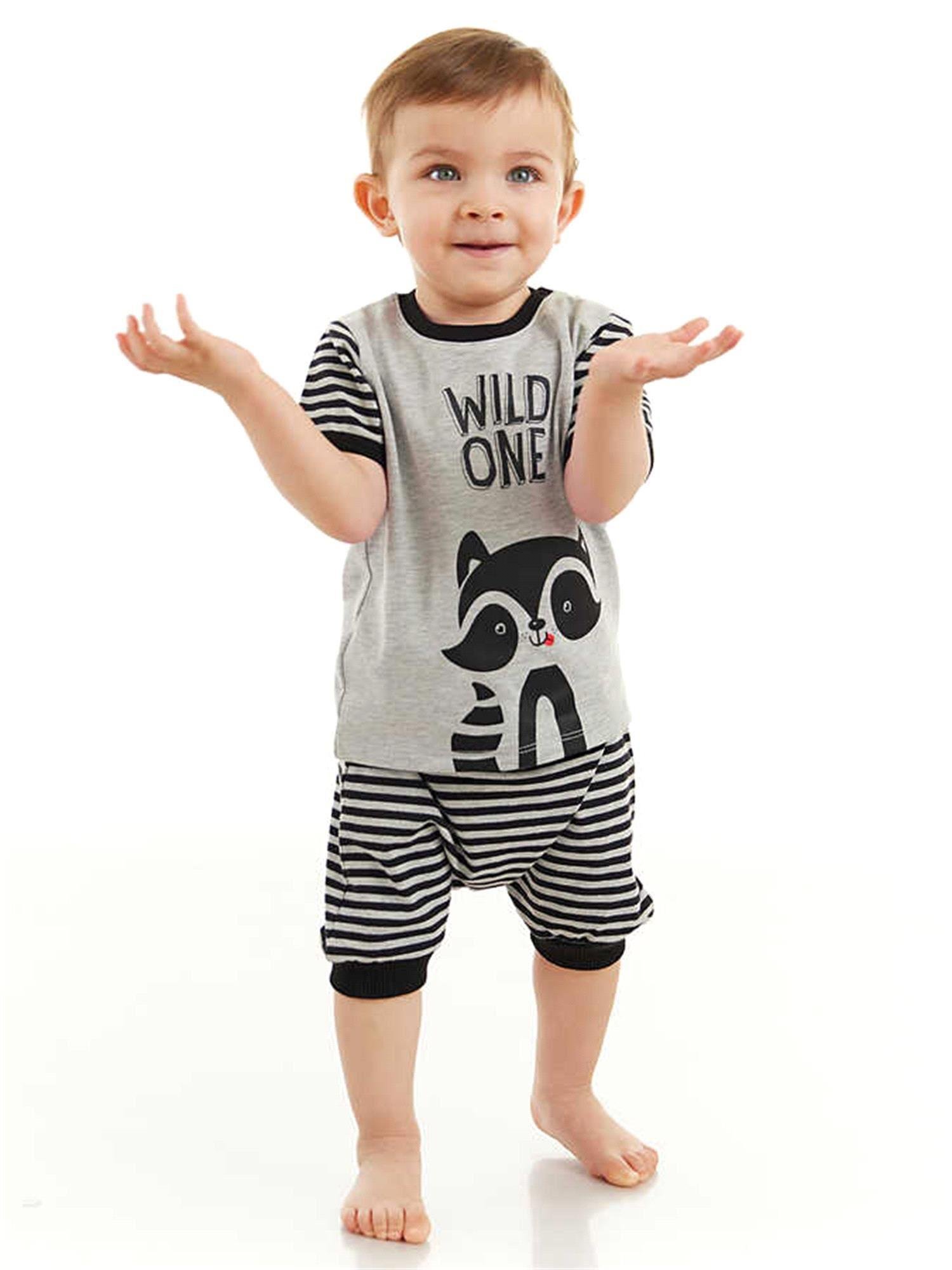Denokids Erkek Bebek Rakun T-shirt Pantolon Takım CFF-23Y2-019