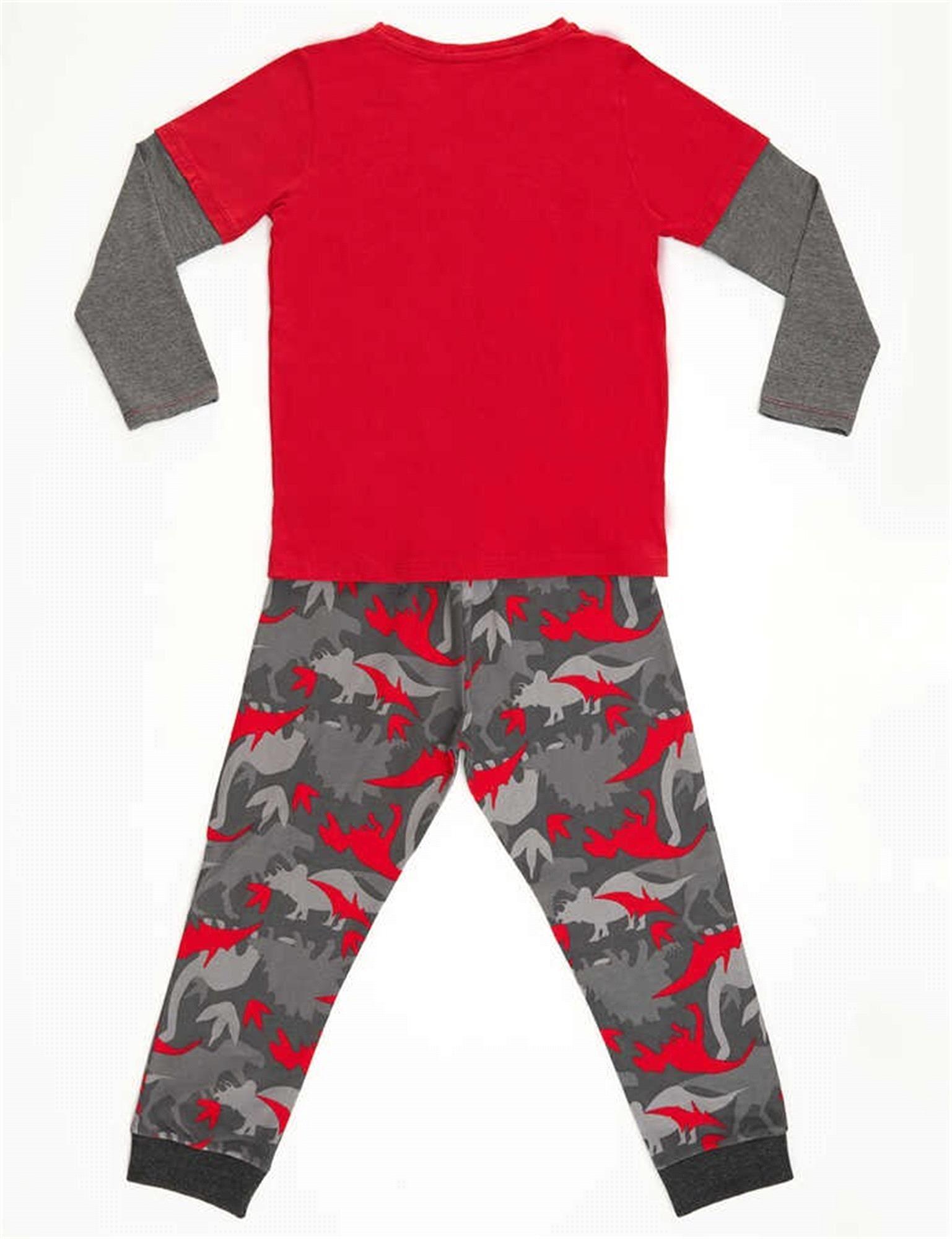 Denokids Erkek Çocuk Dino Çetesi Kamuflaj Pantolon Takım Kırmızı MS-20S1-034