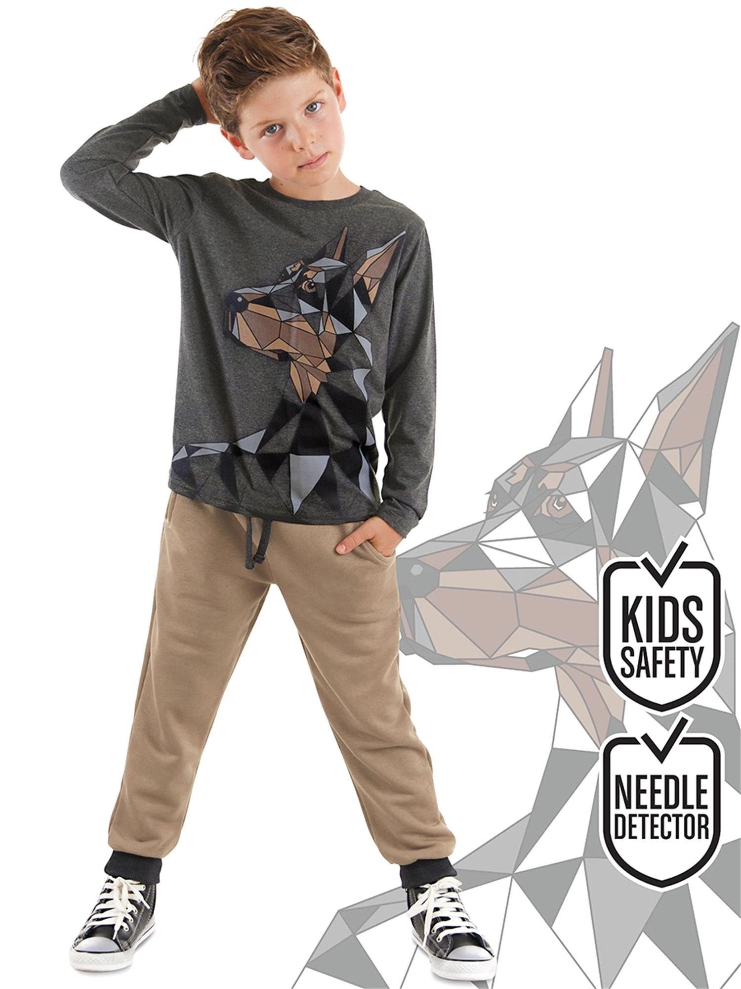 Denokids Erkek Çocuk Doberman Tişört Pantolon Takım Antrasit MS-24S1-042