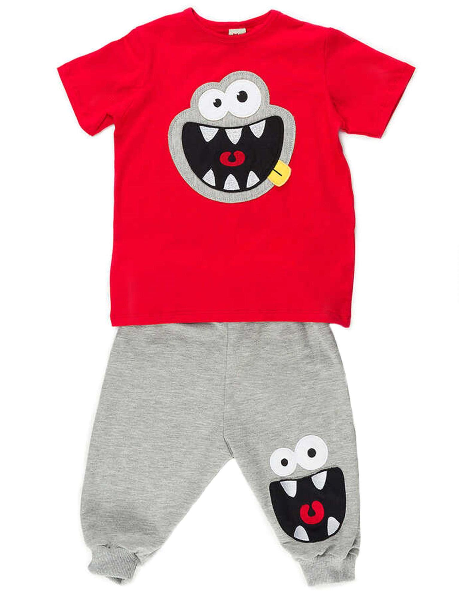 Denokids Erkek Çocuk Kahkaha T-shirt Kapri Şort Takım CFF-19Y1-099