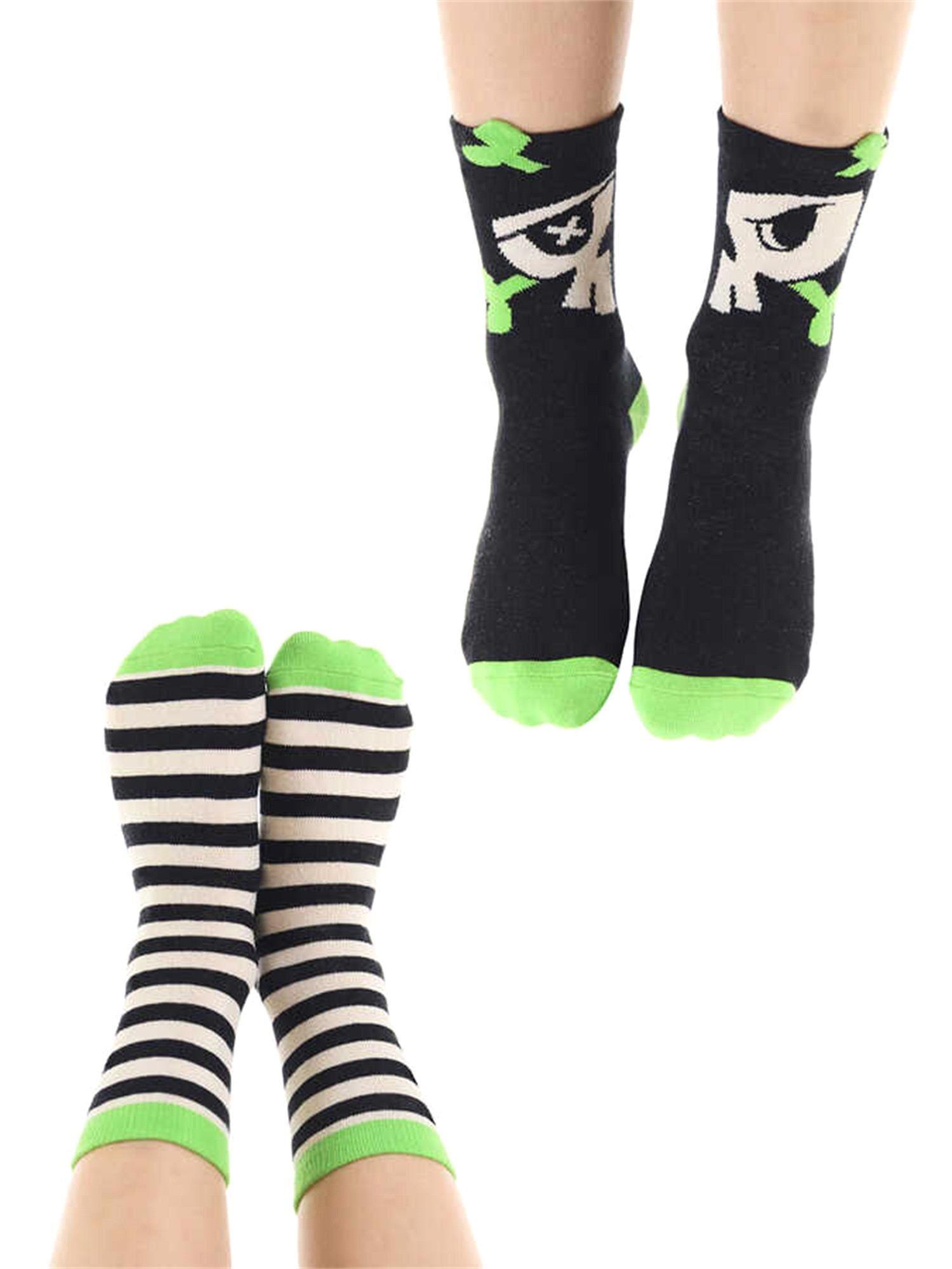 Denokids Erkek Çocuk Korsan Çizgili Soket Çorap 2 Çift Takım Siyah Beyaz MS-22S1-102