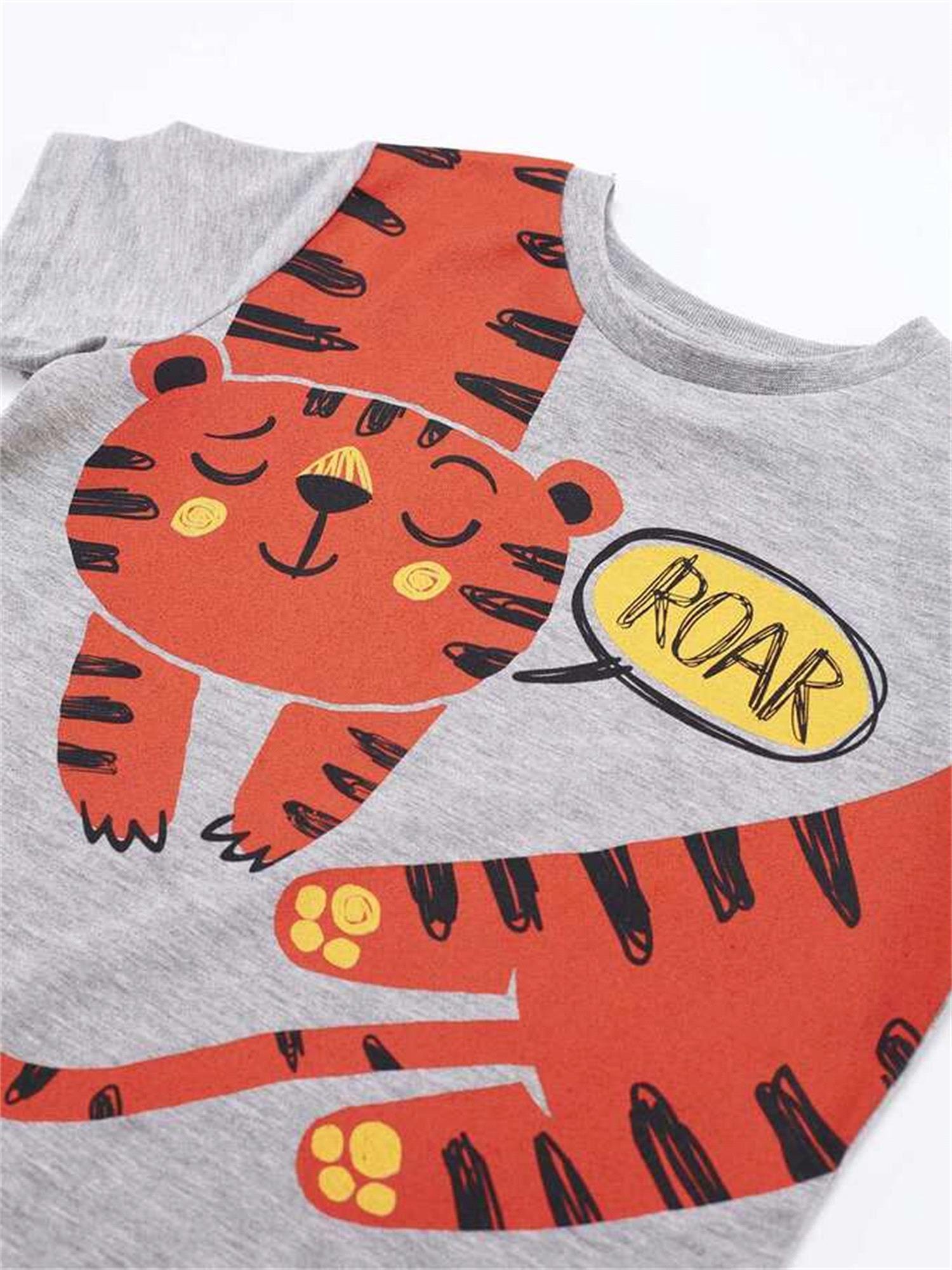 Denokids Erkek Çocuk Roar Kaplan T-shirt Kapri Şort Takım CFF-22Y1-049