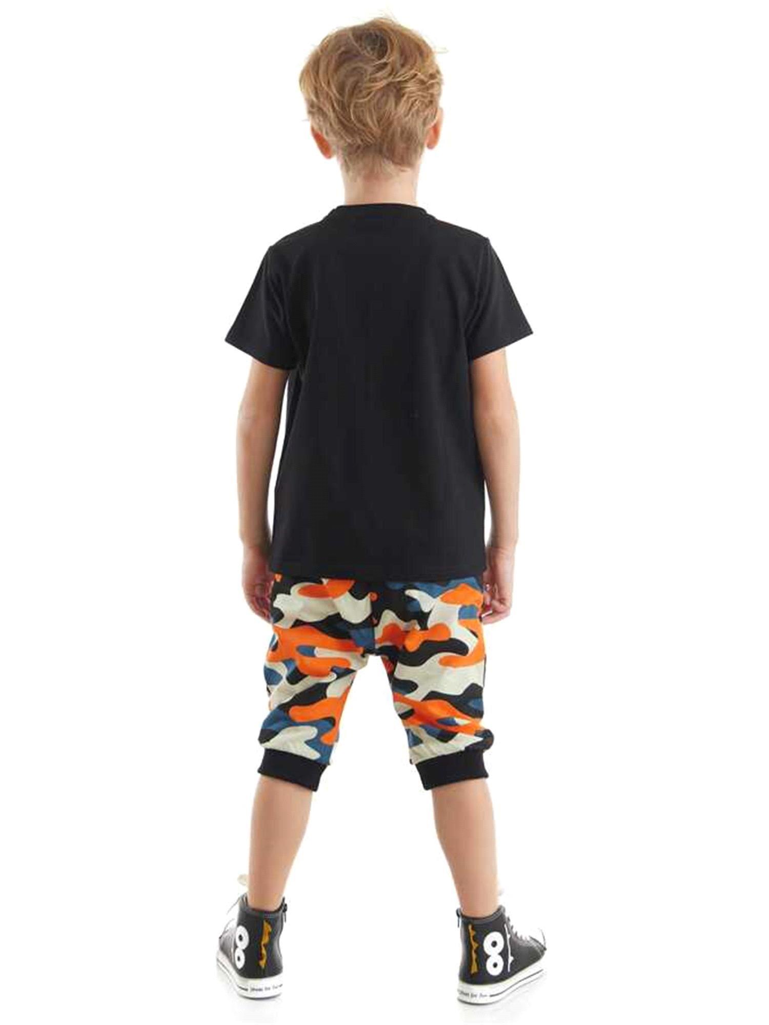 Denokids Erkek Çocuk Stay Wild T-shirt Kamuflaj Kapri Pantolon Takım CFF-23Y1-003