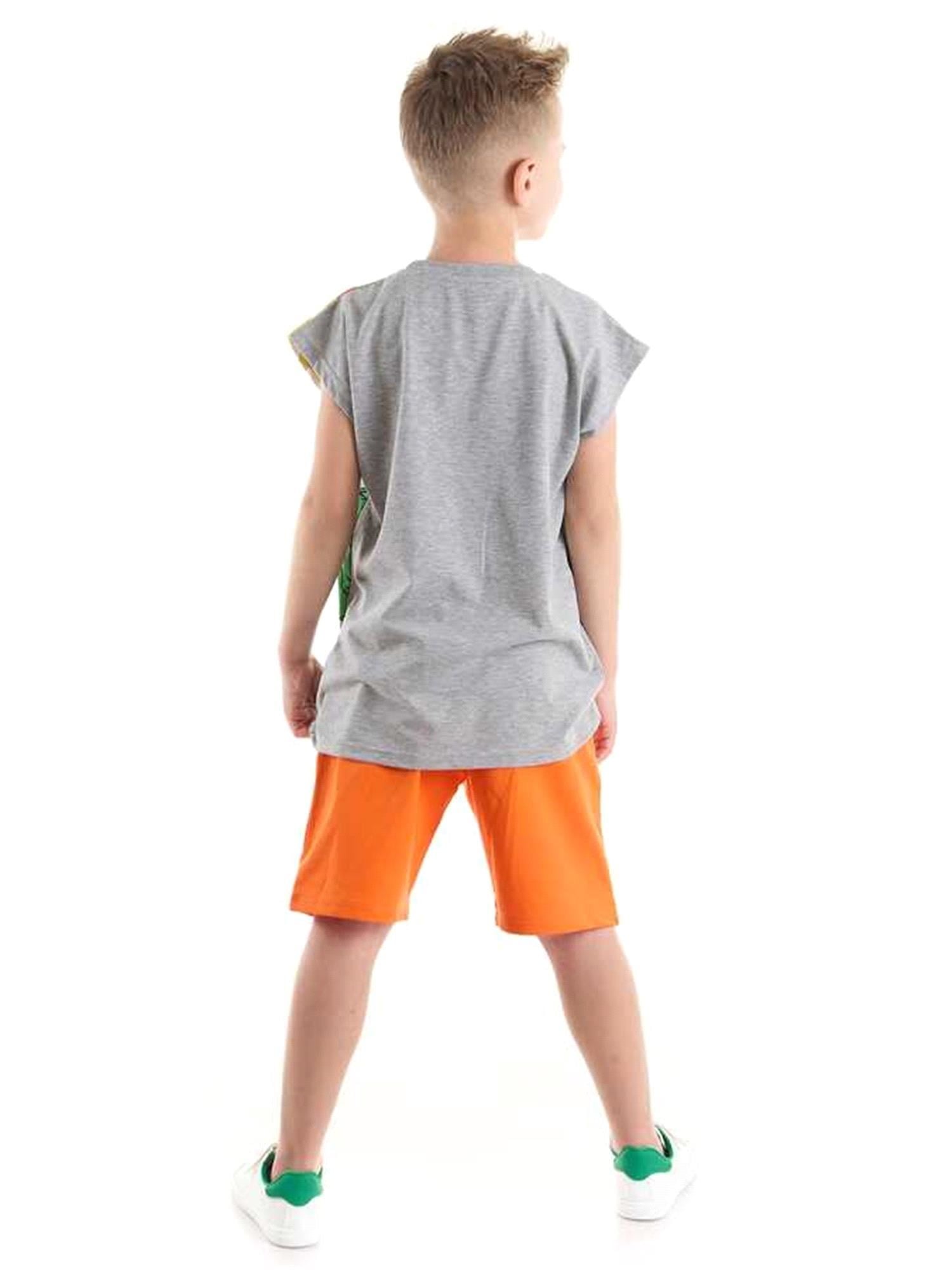 Denokids Erkek Çocuk T-rex Alev T-shirt Şort Takım MS-22Y1-030