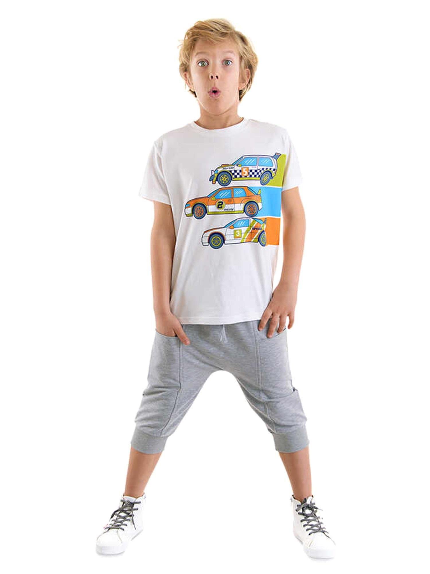 Denokids Erkek Çocuk Yarışçı T-shirt Kapri Şort Takım MS-24Y1-050