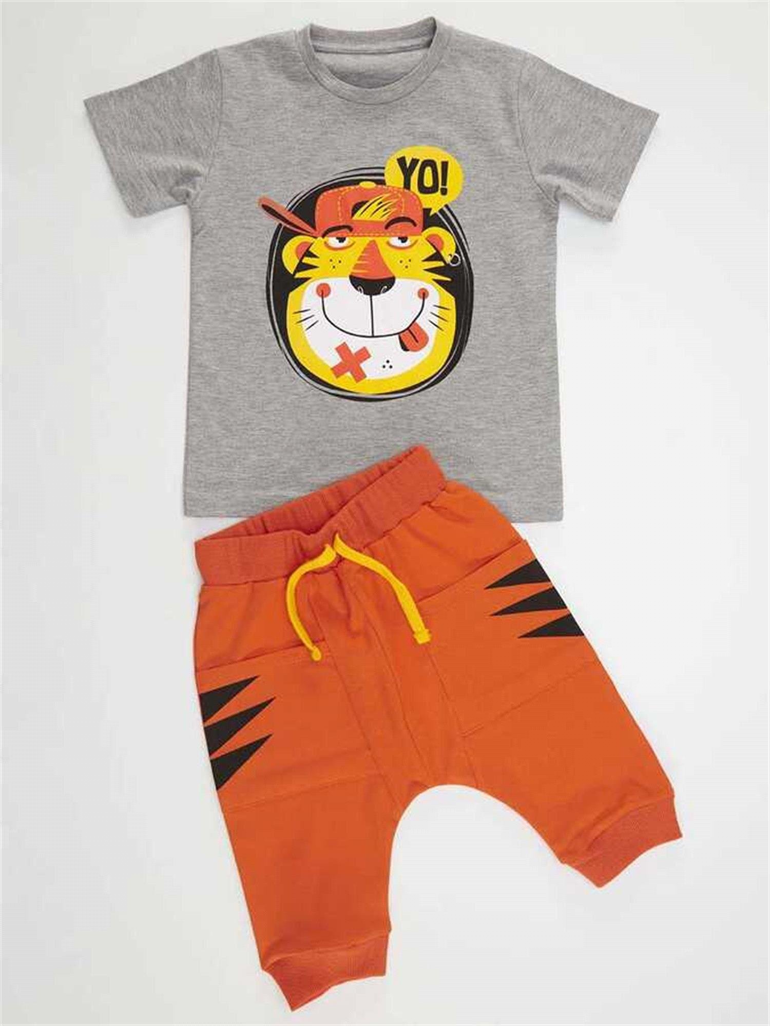 Denokids Erkek Çocuk Yo Kaplan T-shirt Kapri Şort Takım CFF-22Y1-045