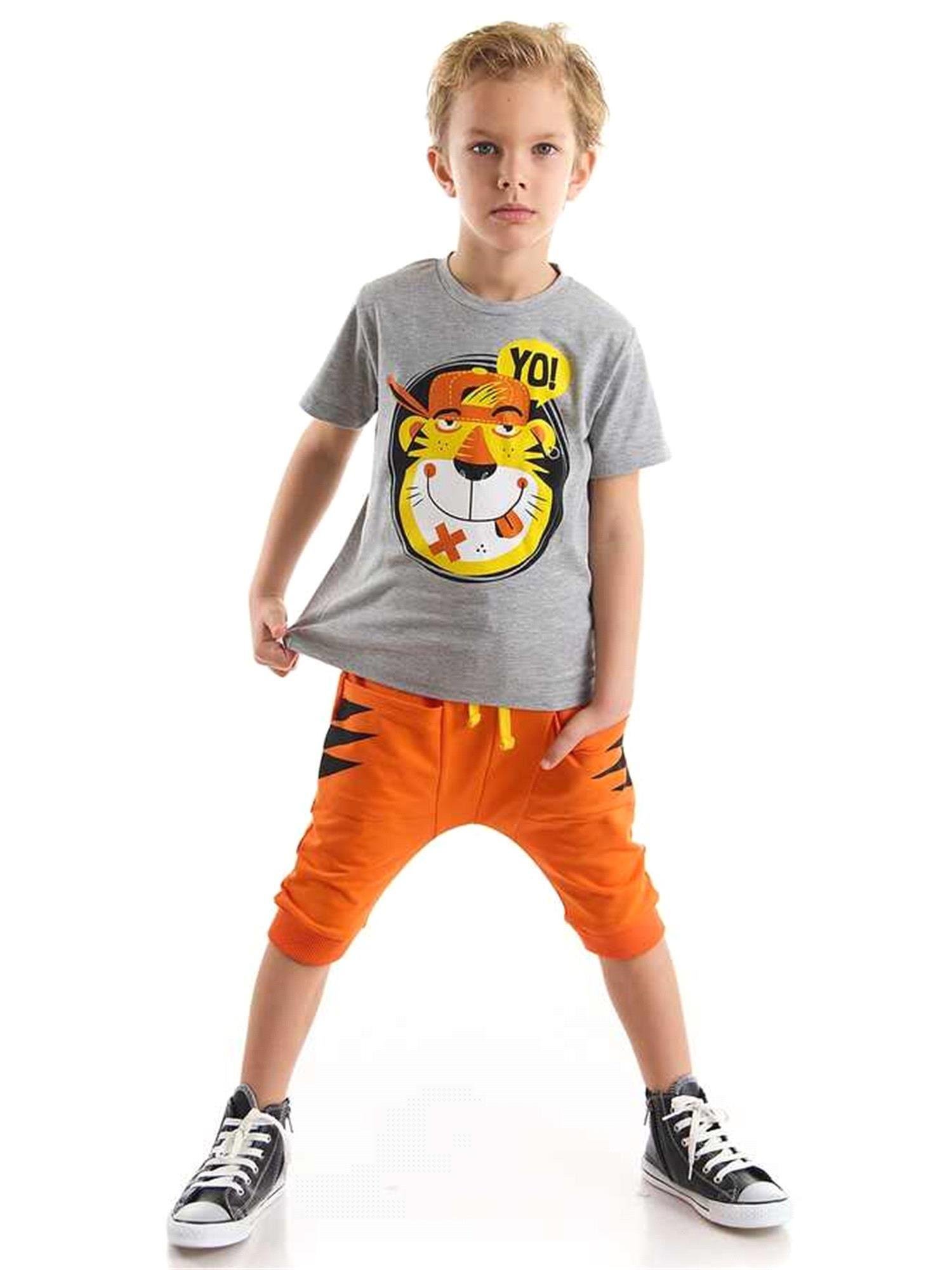Denokids Erkek Çocuk Yo Kaplan T-shirt Kapri Şort Takım CFF-22Y1-045