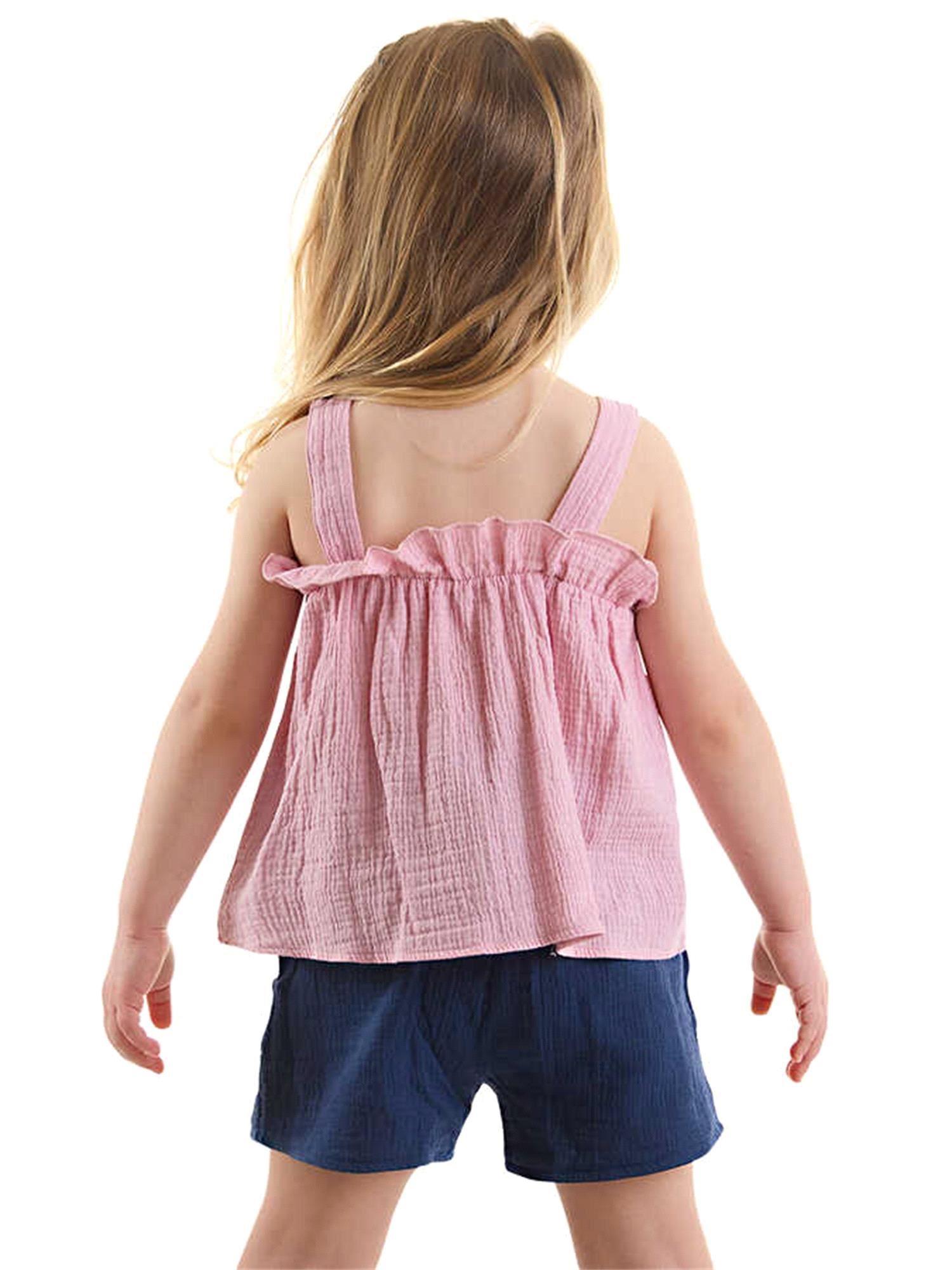 Denokids Kız Bebek Çocuk Müslin Bluz Şort Takım Pembe CFF-24Y1-055