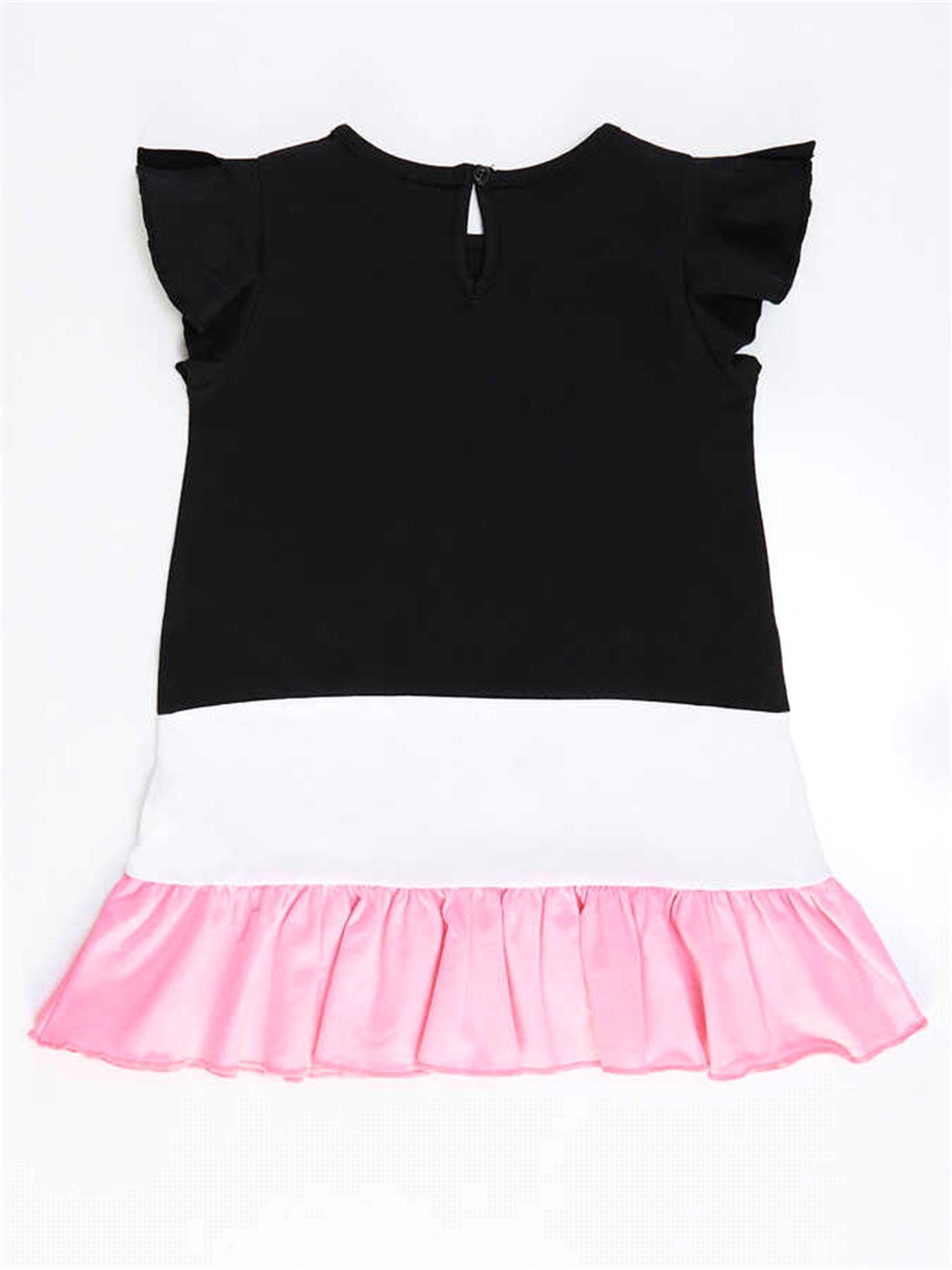 Denokids Kız Çocuk Beyaz Kedi Fırfırlı Elbise Lacivert CFF-21Y2-045