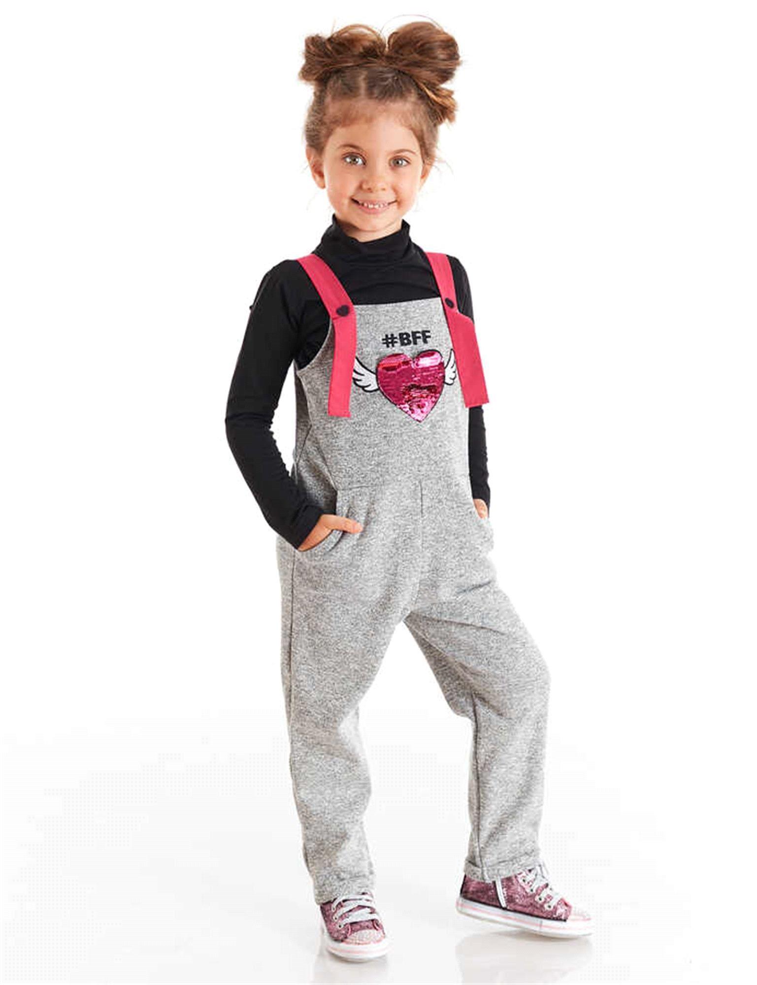 Denokids Kız Çocuk BFF Tulum Gri MS-20S1-080