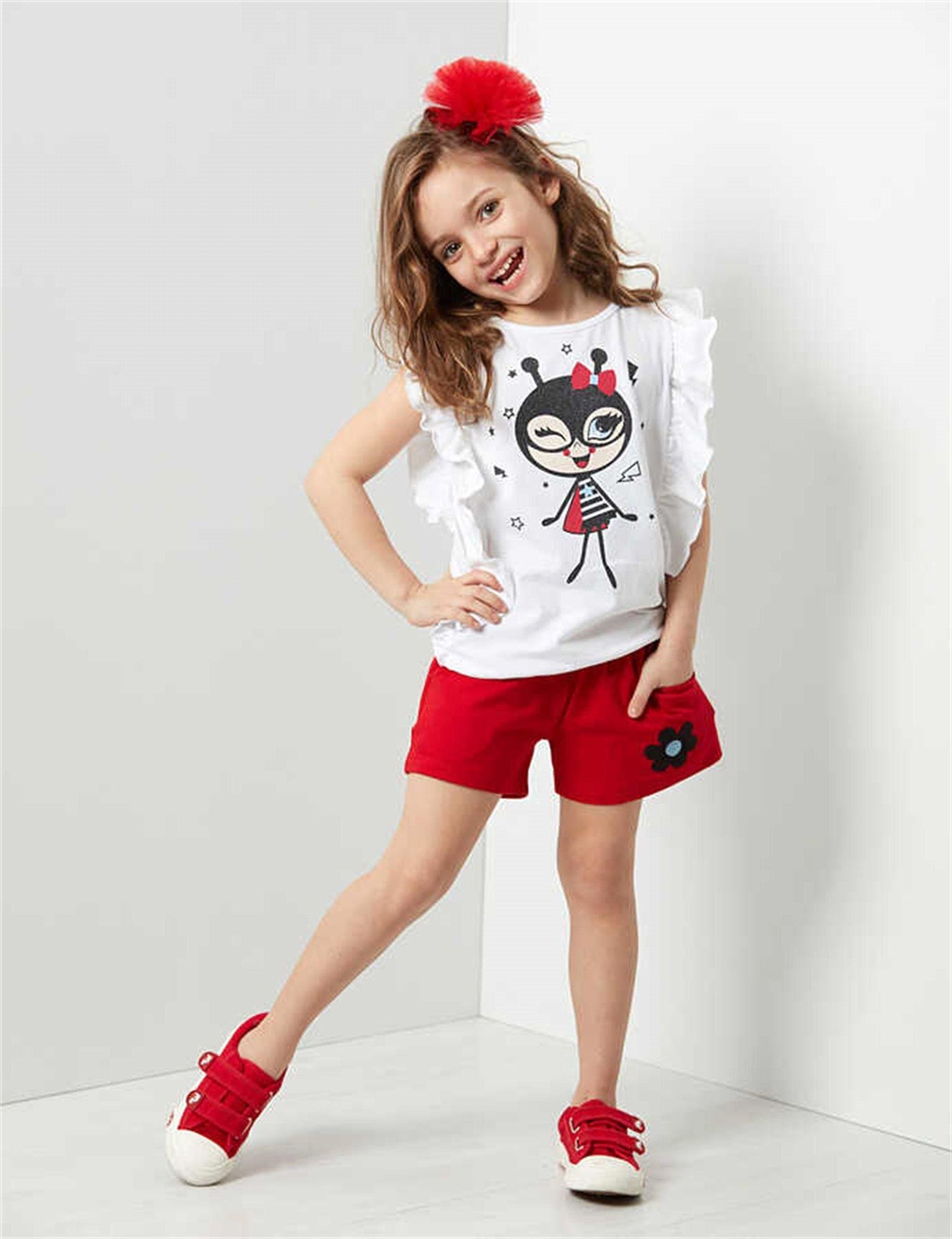 Denokids Kız Çocuk Bug Love T-shirt Şort Takım CFF-19Y1-101