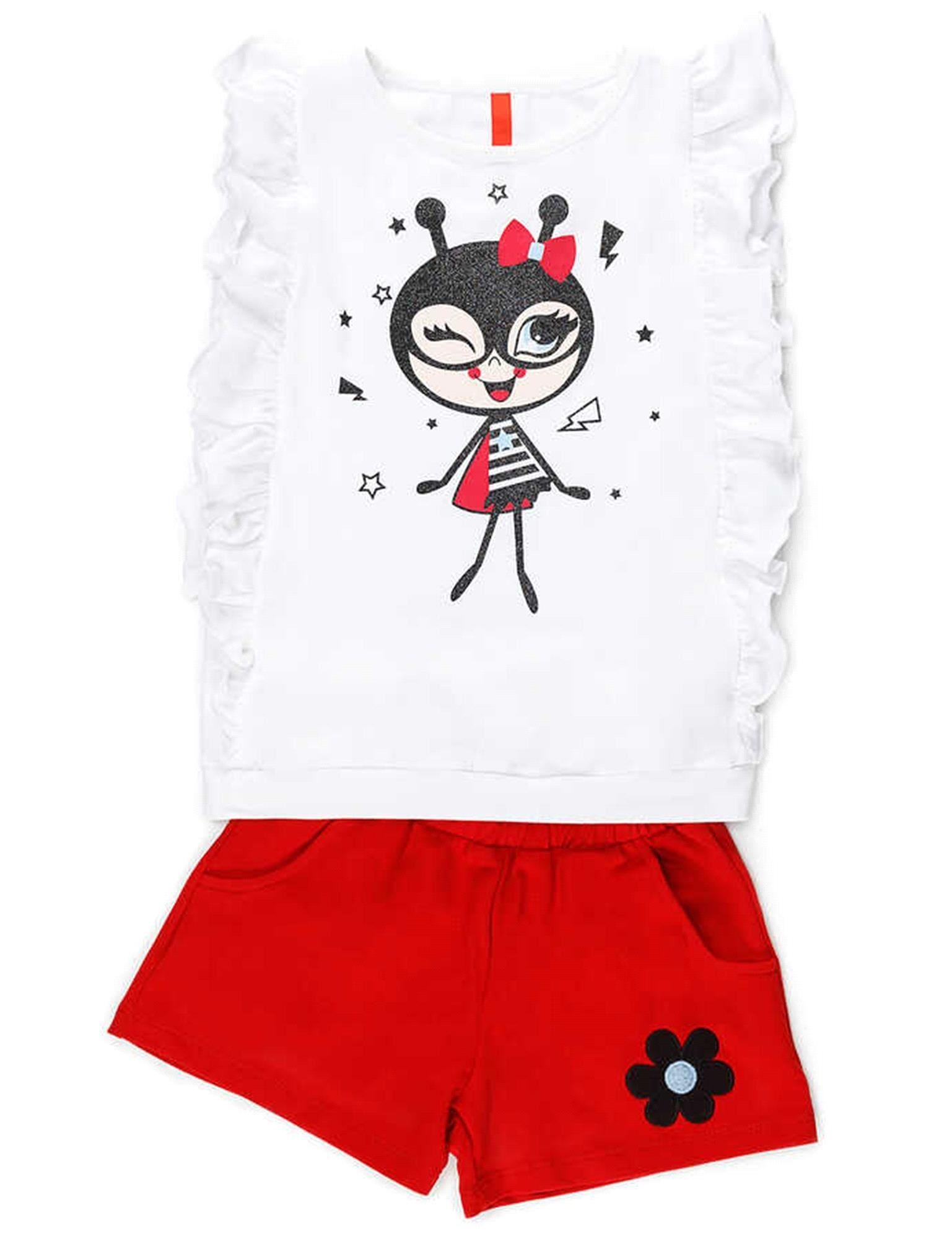 Denokids Kız Çocuk Bug Love T-shirt Şort Takım CFF-19Y1-101