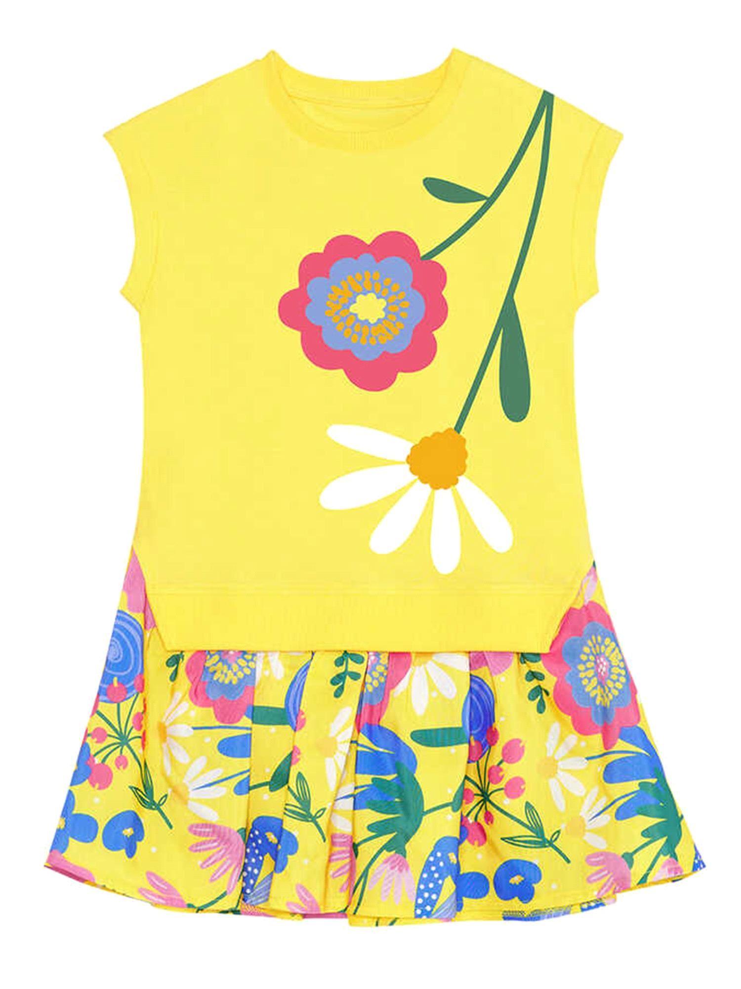 Denokids Kız Çocuk Çiçekli Elbise Sarı MS-24Y1-070