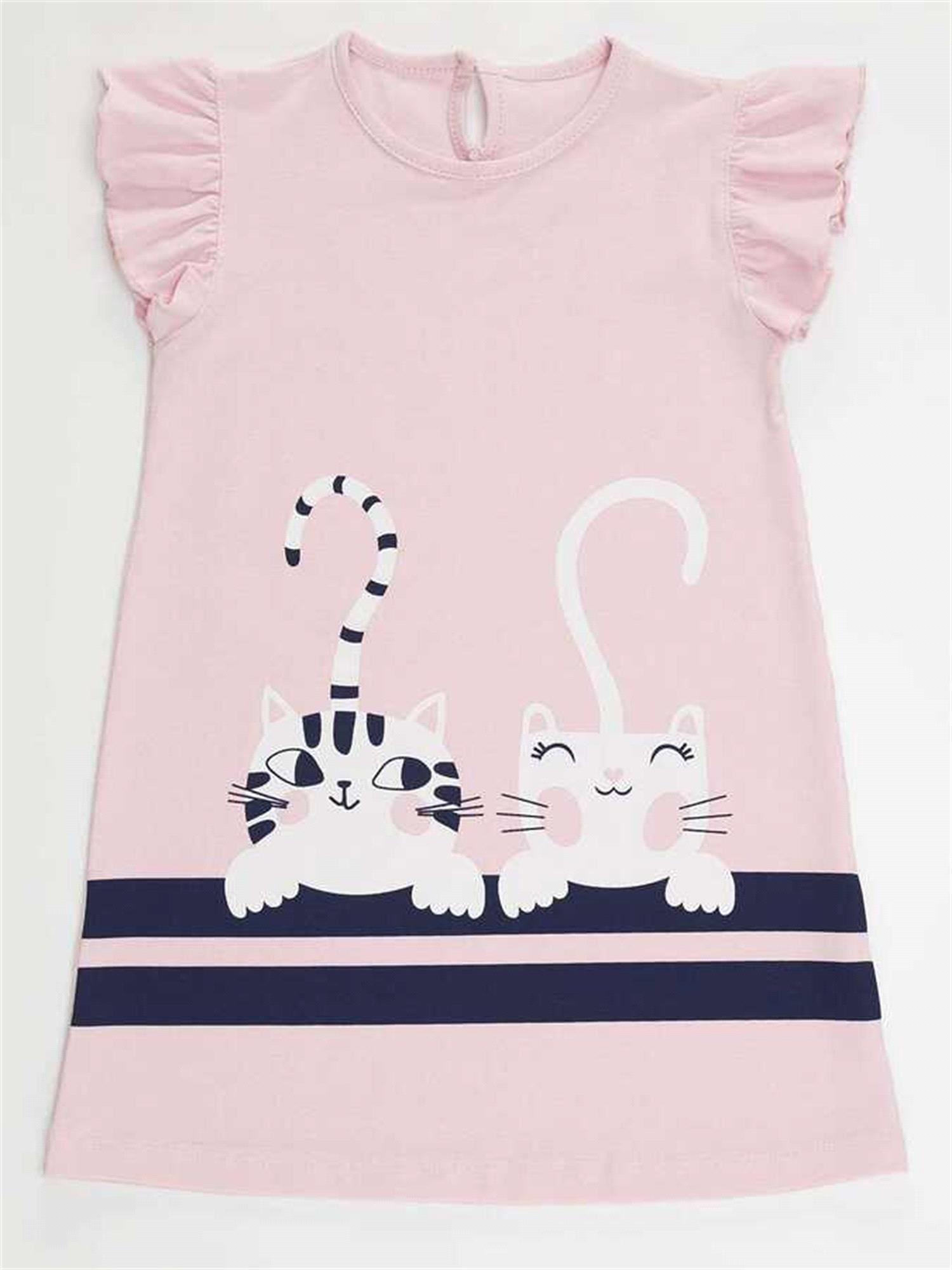 Denokids Kız Çocuk Çizgili Dostlar Elbise Pembe CFF-22Y1-031