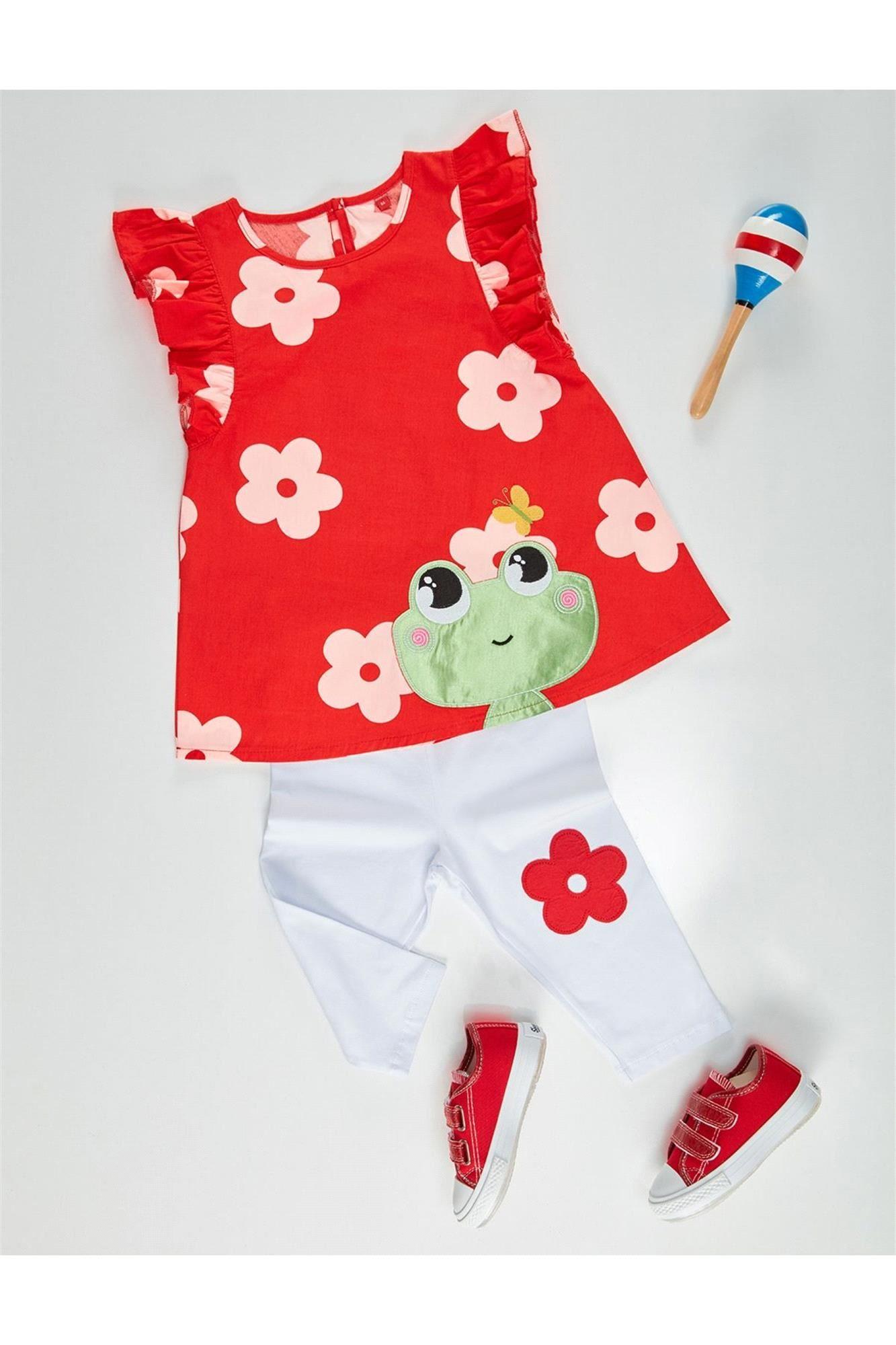 Denokids Kız Çocuk Frog Tunik Tayt Takım Kırmızı CFF-20Y1-045