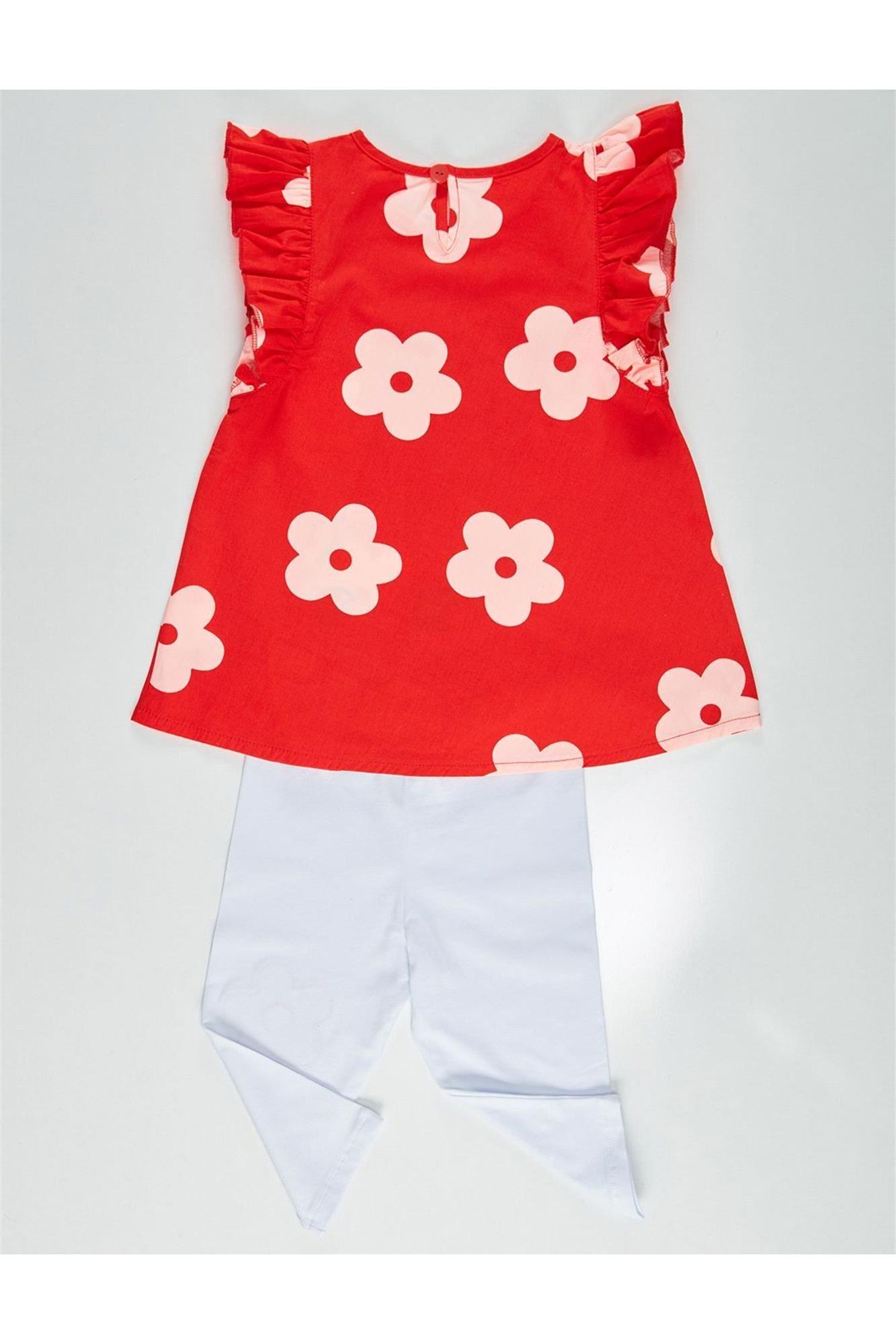 Denokids Kız Çocuk Frog Tunik Tayt Takım Kırmızı CFF-20Y1-045