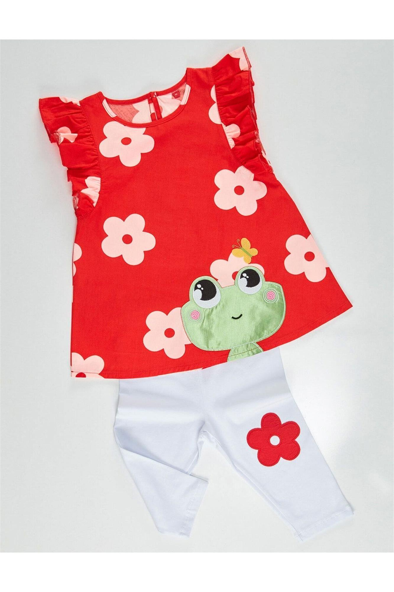 Denokids Kız Çocuk Frog Tunik Tayt Takım Kırmızı CFF-20Y1-045