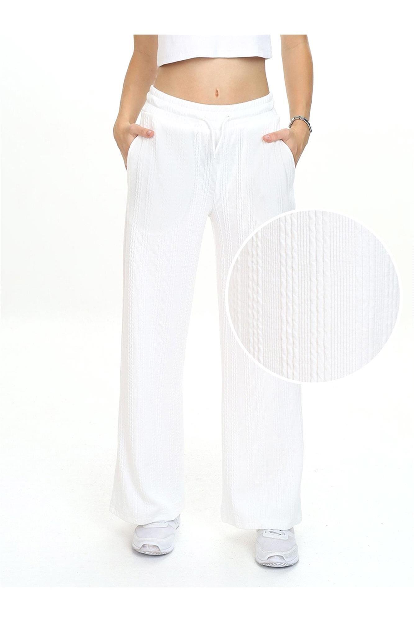 Denokids Kız Çocuk Geniş Paça Basic Eşofman Alt Ekru CFF-24S1-167