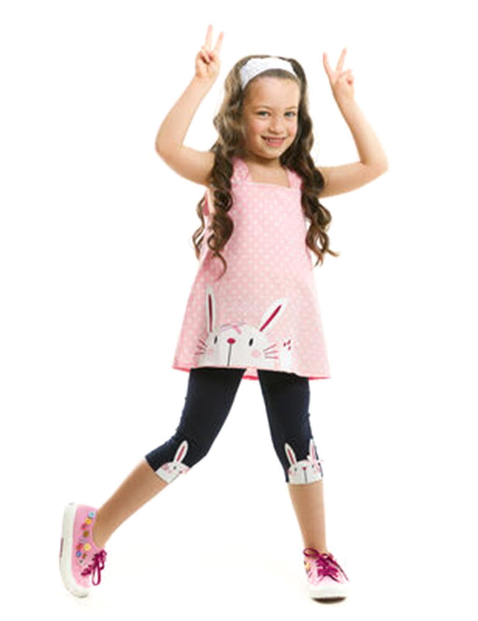 Denokids Kız Çocuk Hello Tavşan Pembe Tunik Takım Cff-19Y1-155
