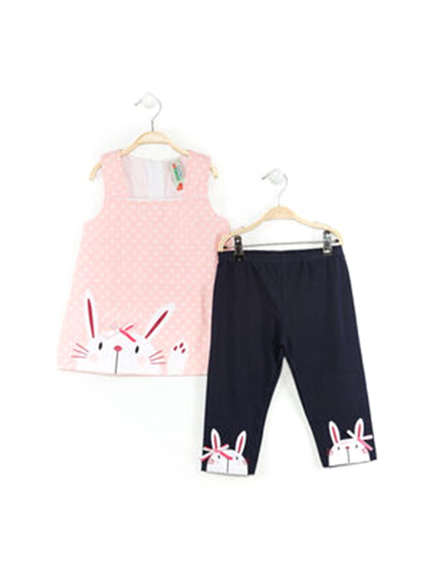 Denokids Kız Çocuk Hello Tavşan Pembe Tunik Takım Cff-19Y1-155