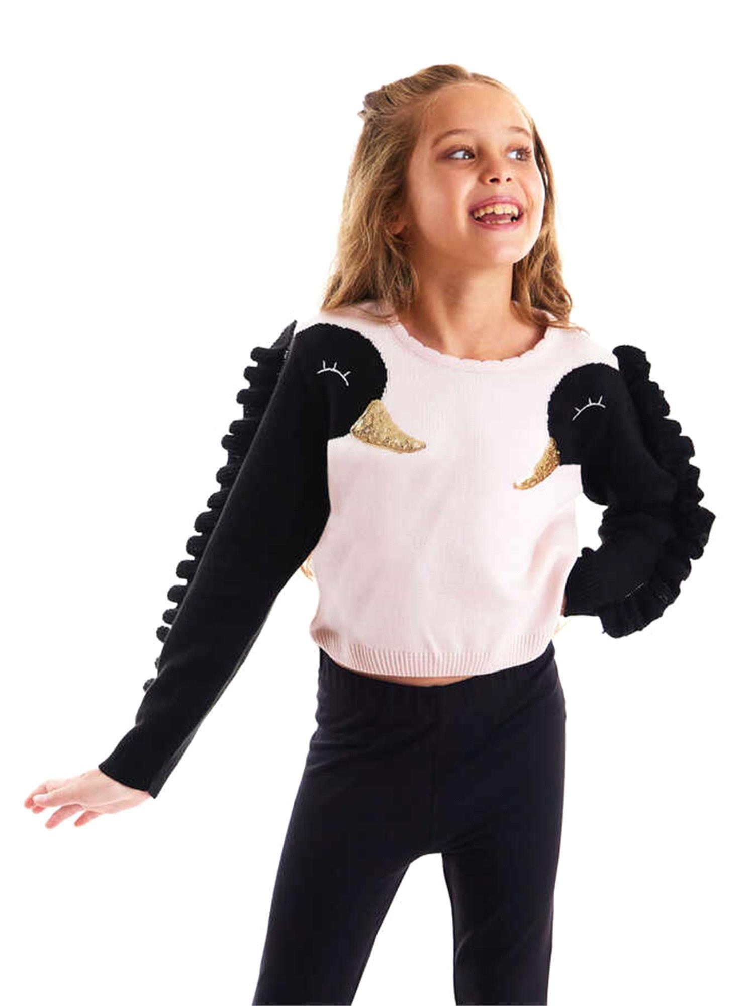 Denokids Kız Çocuk Kuğu Payetli Triko Kazak Pembe MS-21K1-040