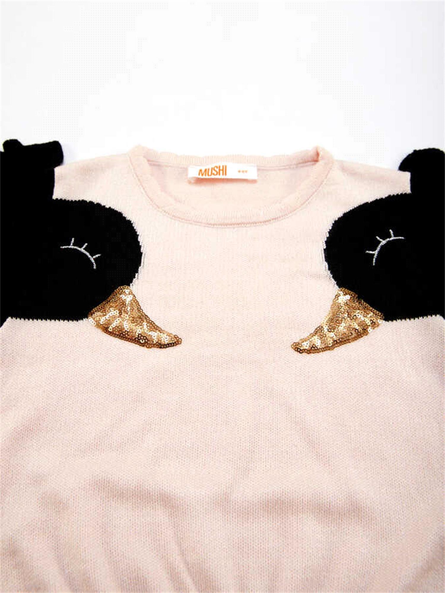 Denokids Kız Çocuk Kuğu Payetli Triko Kazak Pembe MS-21K1-040