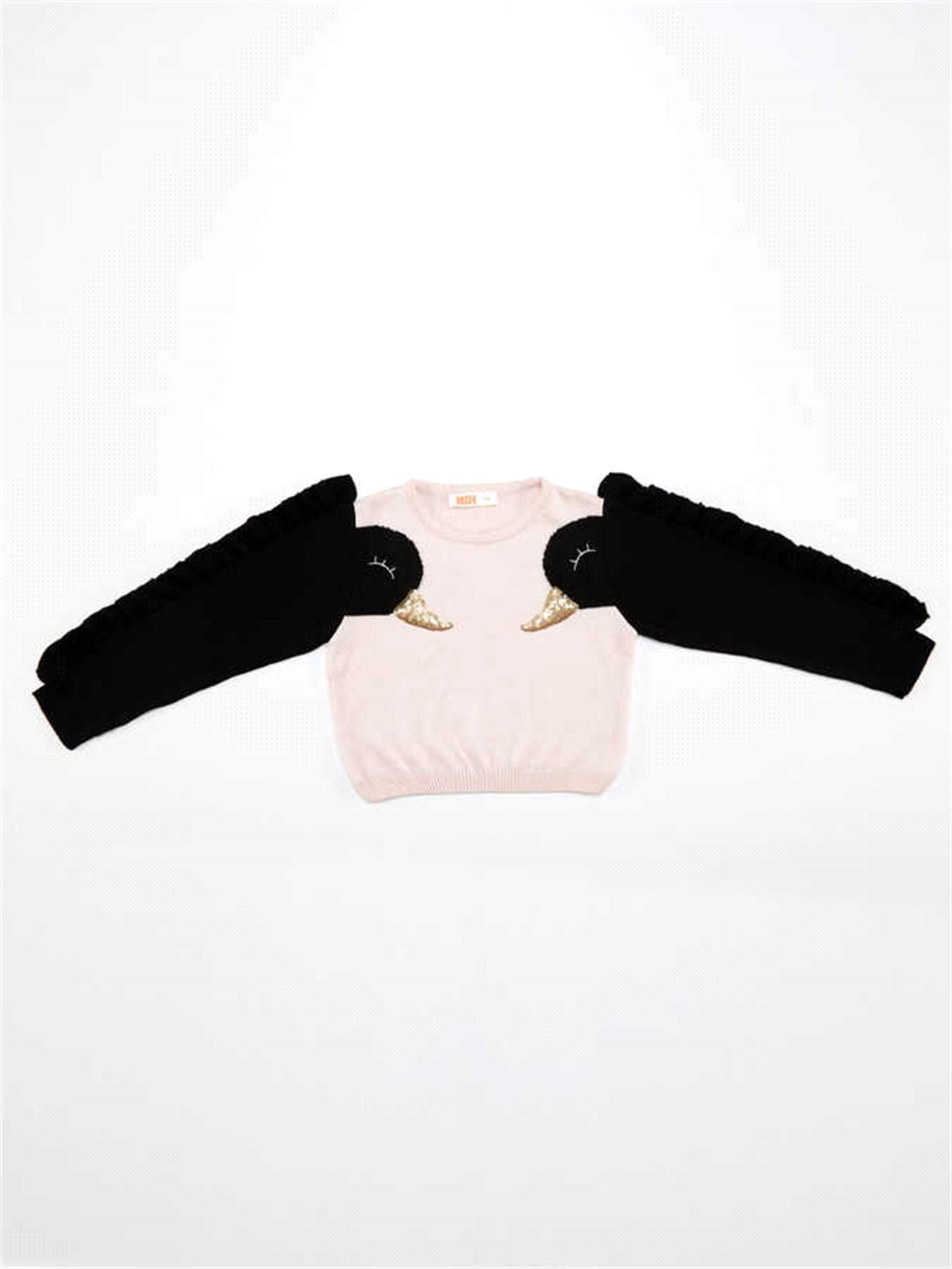 Denokids Kız Çocuk Kuğu Payetli Triko Kazak Pembe MS-21K1-040