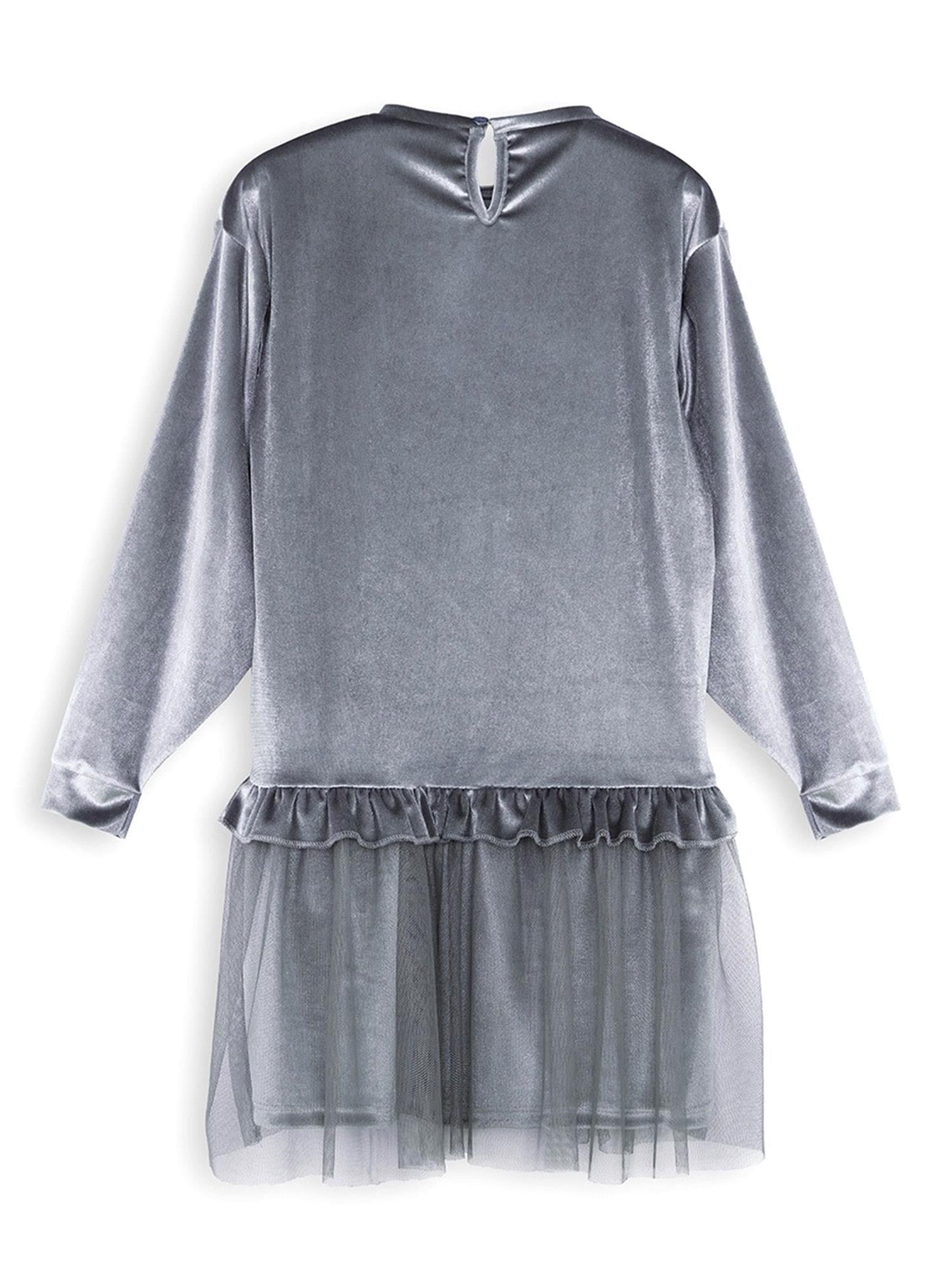 Denokids Kız Çocuk Leopar Cepli Kadife Elbise Gri CFF-25S1-097