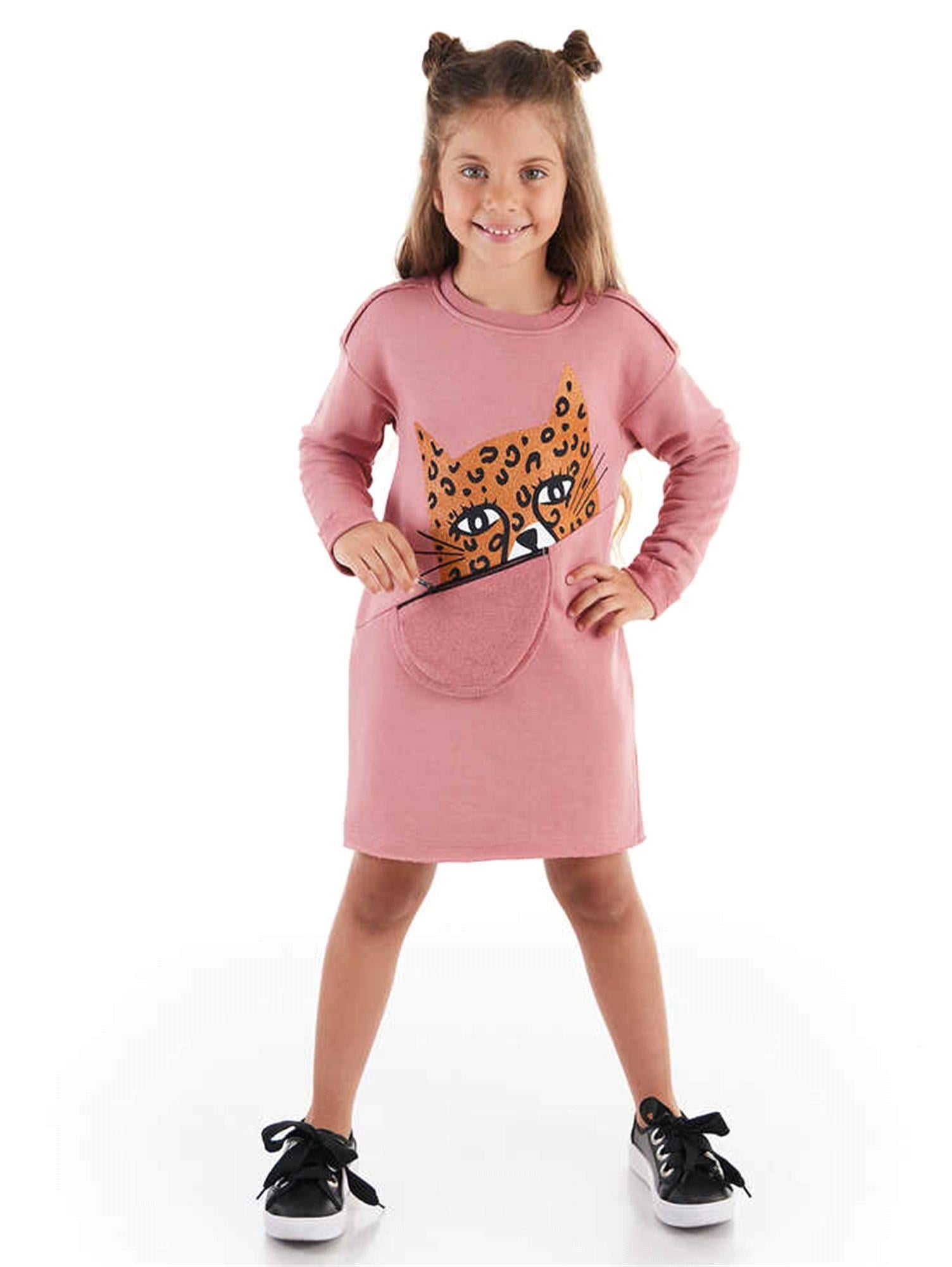 Denokids Kız Çocuk Leopar Cepli Kalın Elbise Pembe MS-21S1-028