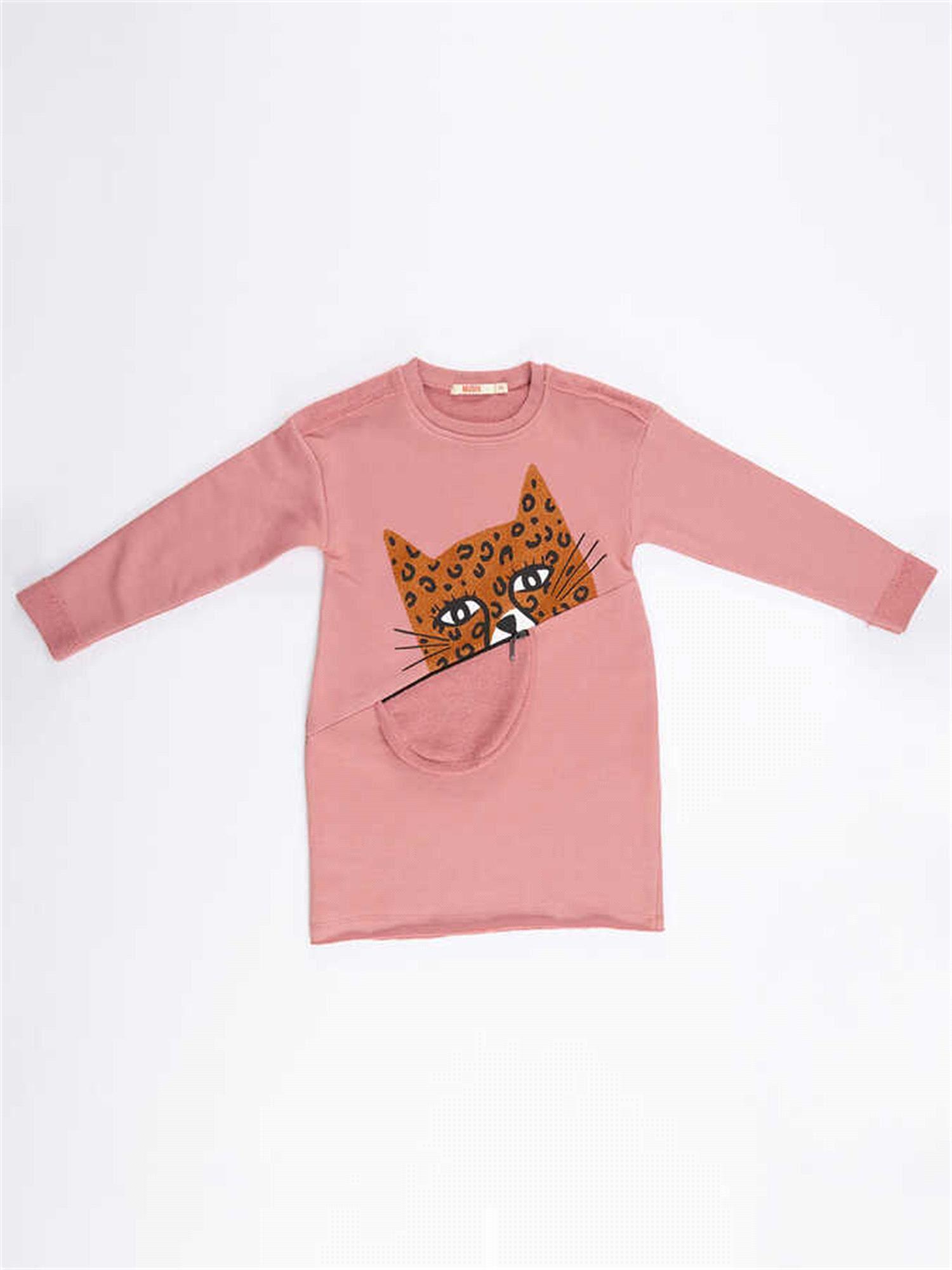 Denokids Kız Çocuk Leopar Cepli Kalın Elbise Pembe MS-21S1-028