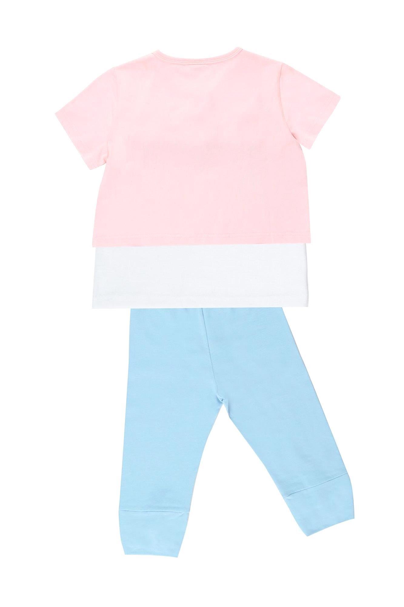 Denokids Kız Çocuk Life Is Fun Kız Çocuk T-shirt Tayt Takım Pembe CFF-19Y2-047