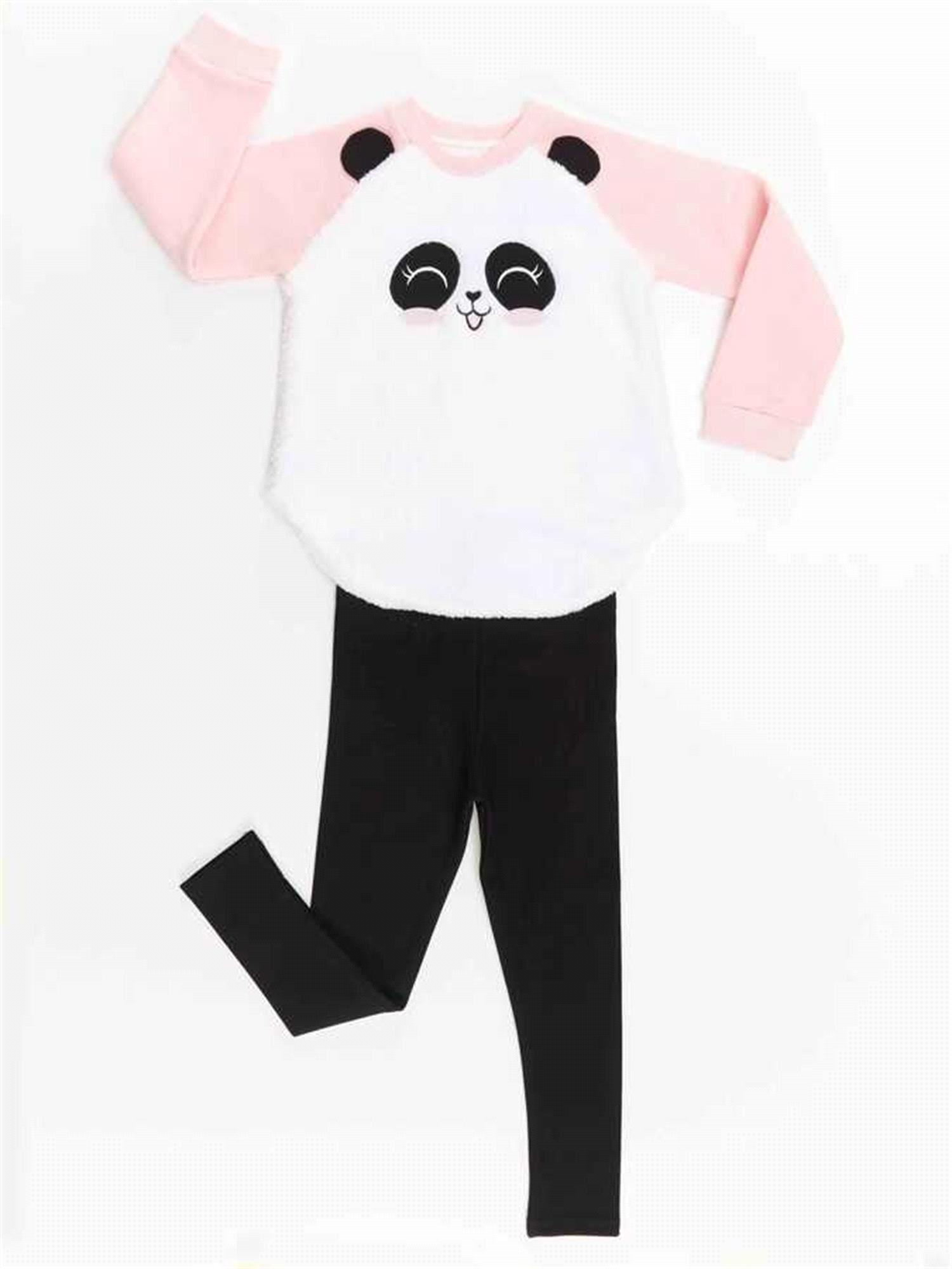 Denokids Kız Çocuk Peluş Panda Sweatshirt Tayt Takım CFF-22K1-015