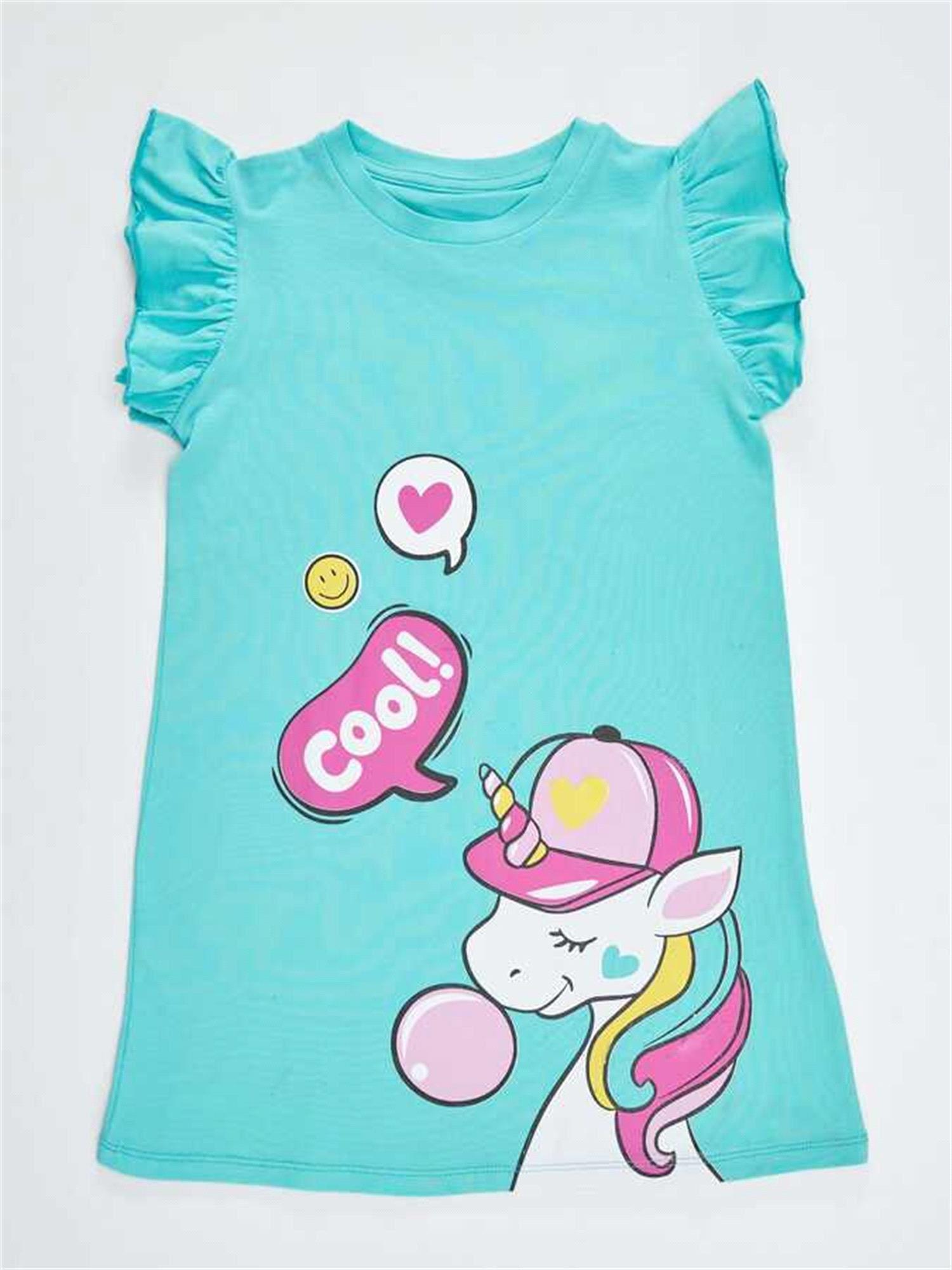 Denokids Kız Çocuk Sakızlı Unicorn Elbise Turkuaz CFF-23Y1-077