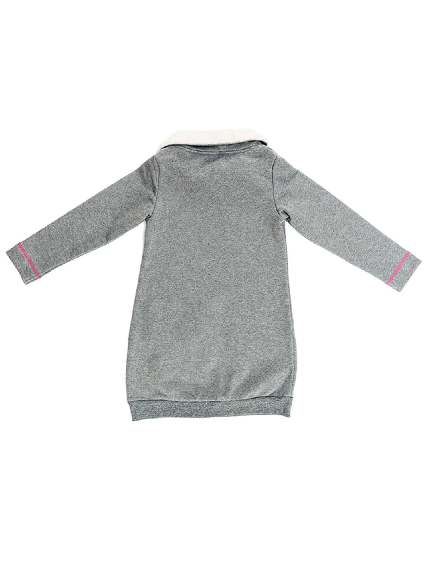 Denokids Kız Çocuk Şal Yaka Kedi Cepli Kalın Elbise Gri MS-22K1-056