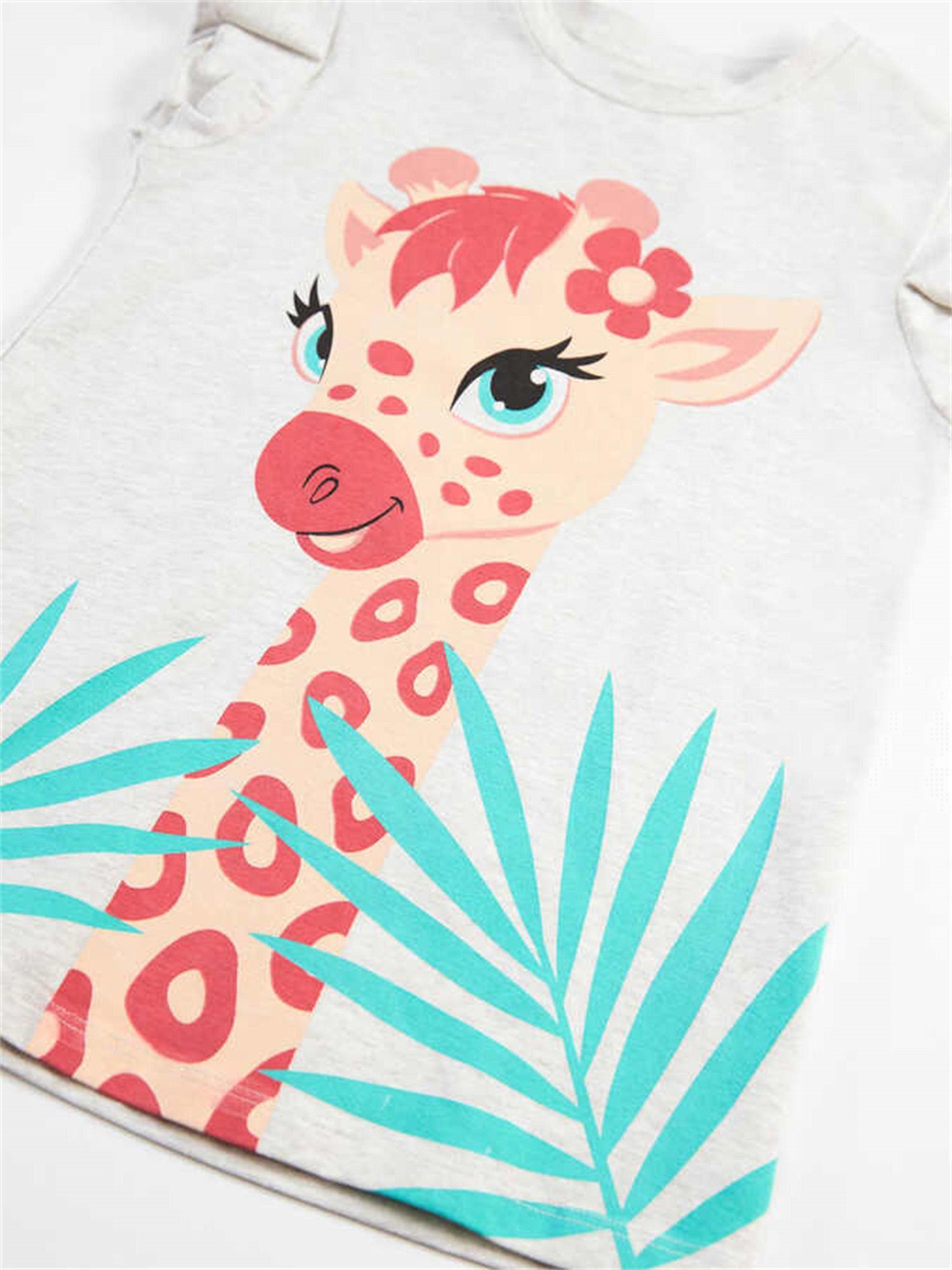Denokids Kız Çocuk Süslü Zürafa T-Shirt Tayt Takım CFF-21Y2-039