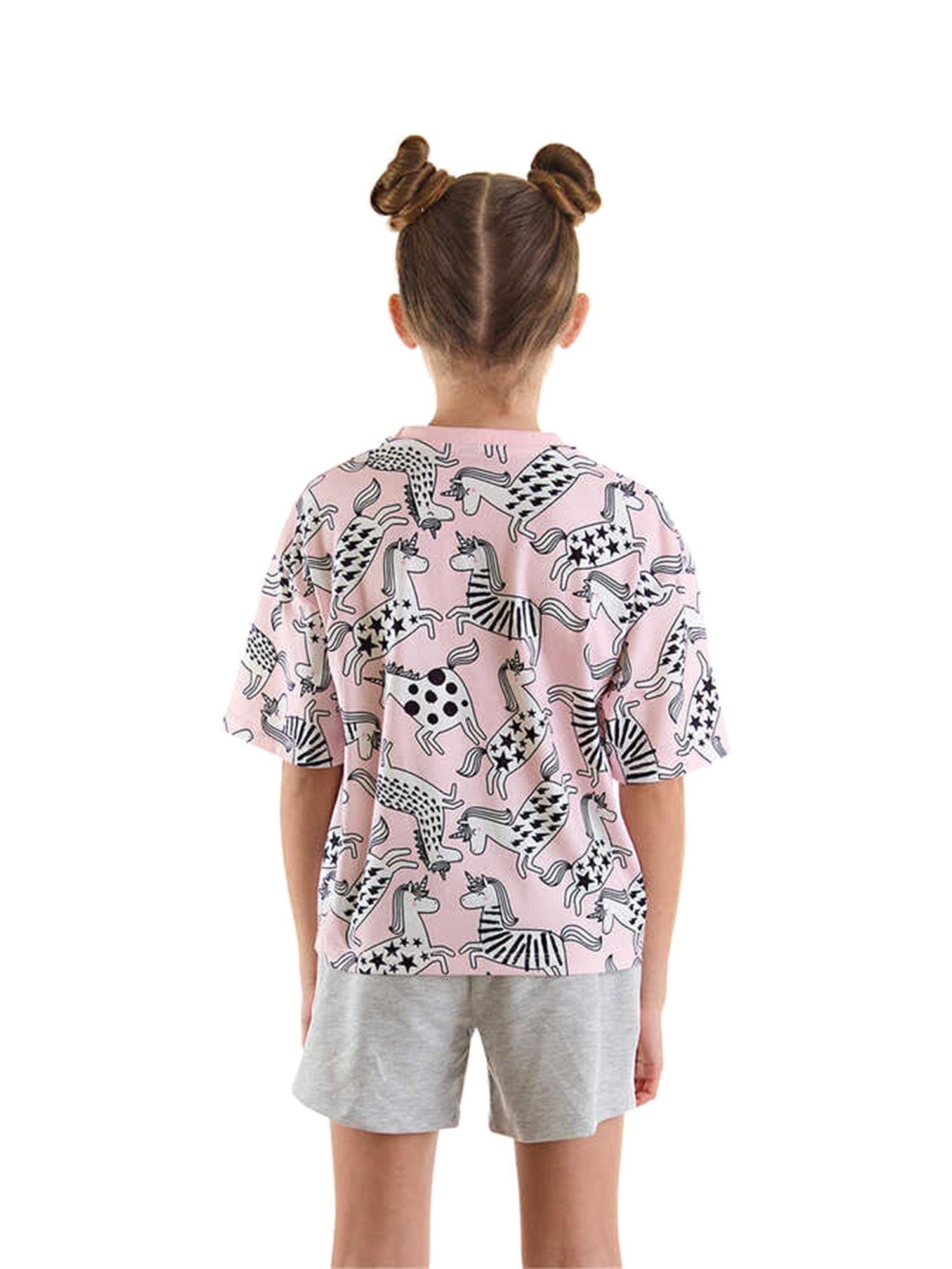 Denokids Kız Çocuk Unicorn Gang T-Shirt Şort Takım MS-24Y1-086