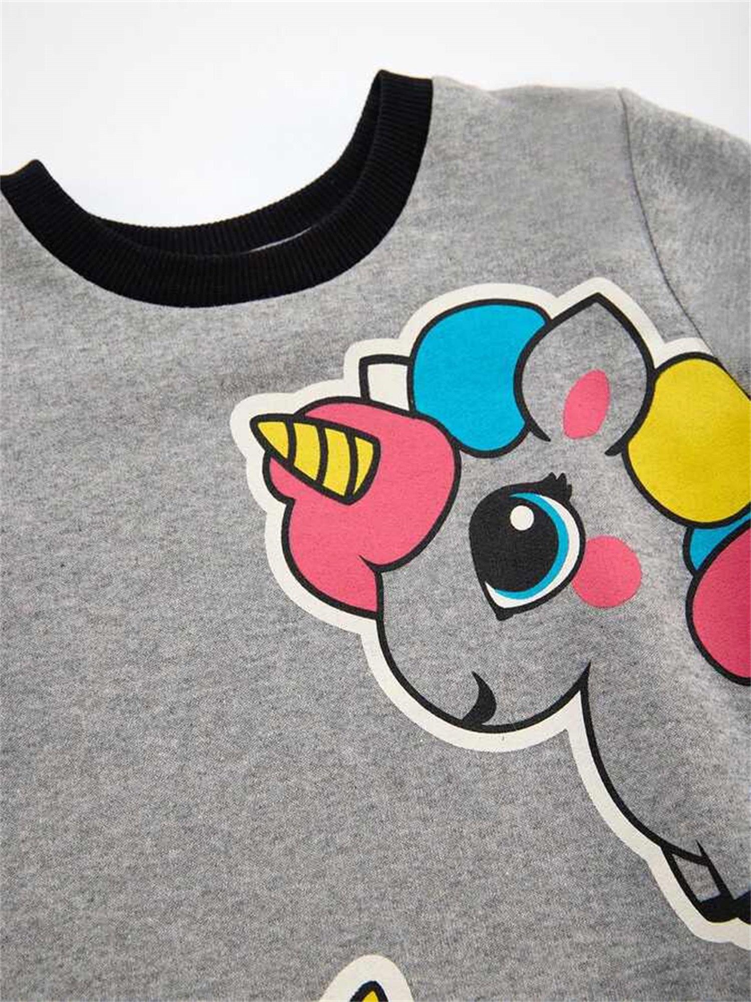 Denokids Kız Çocuk Unicorn Sweat Elbise Gri CFF-22S1-047