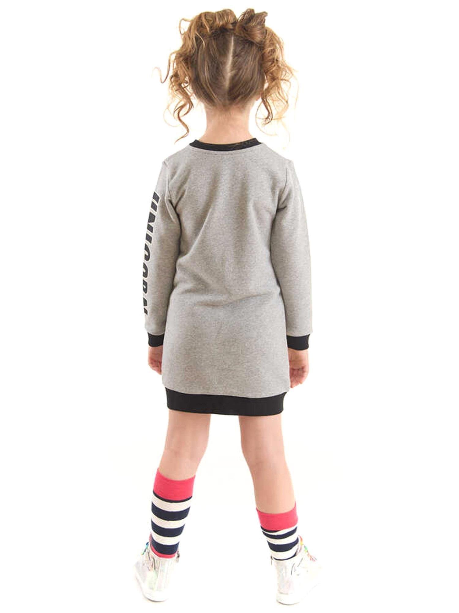 Denokids Kız Çocuk Unicorn Sweat Elbise Gri CFF-22S1-047