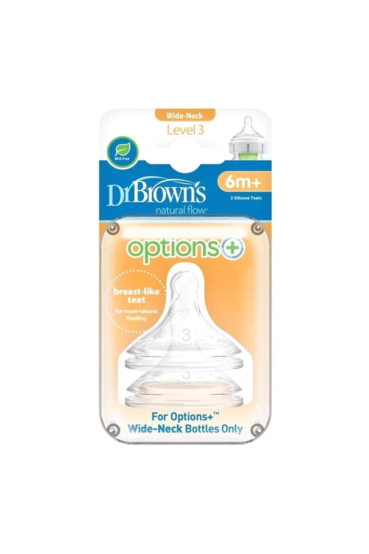 Dr Brown's Biberon Emziği 2'li Silikon Geniş Ağız 6 Ay+ 3201