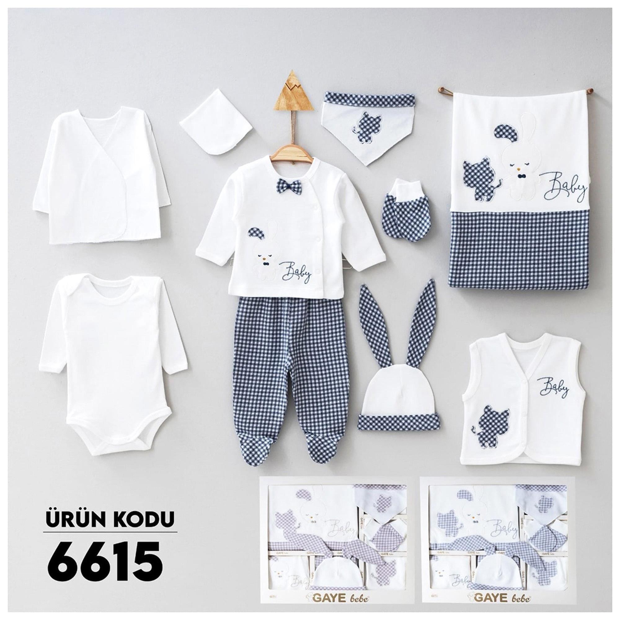 Gaye Bebe Erkek Bebek Tavşan Desenli 10'lu hastane Çıkış Seti Lacivert 6615
