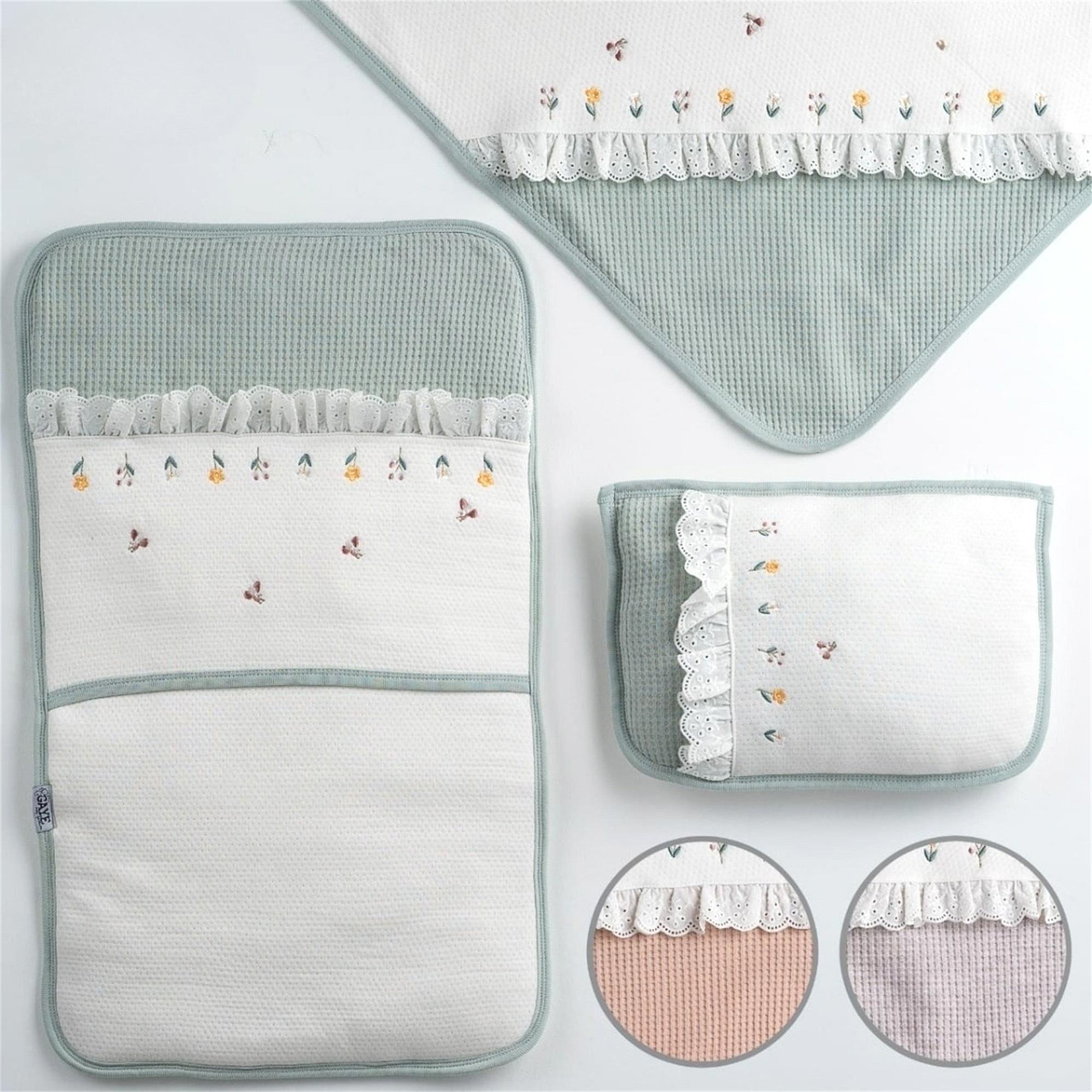 Gaye Bebe Kız Bebek İşlemeli 3'lü Alt Açma Seti Mint 1502